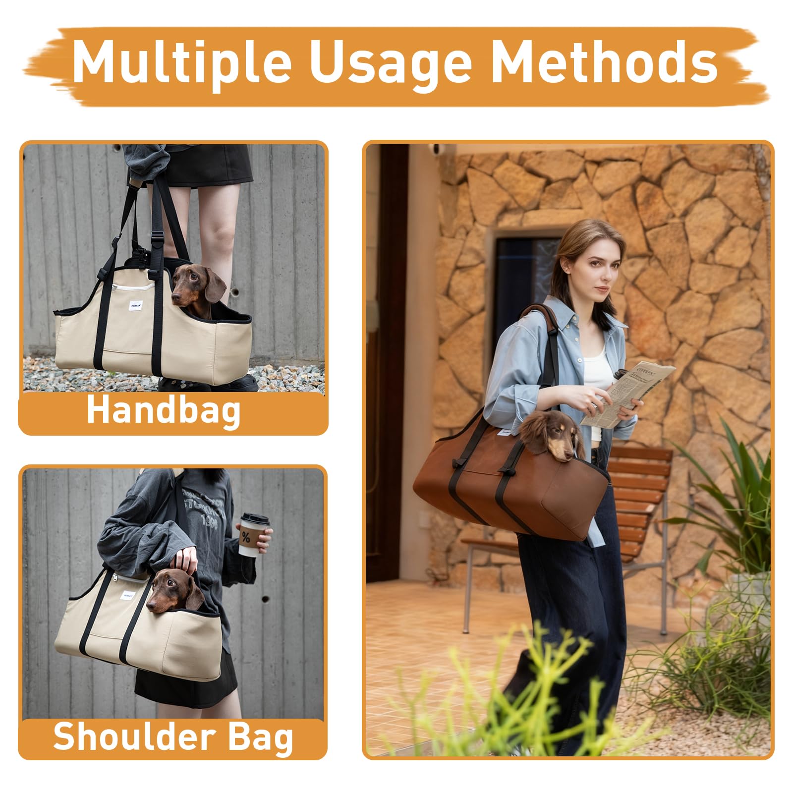 ETIAL Dachshund Shoulder Carrier Bag, Ergonomic Pet Sling with Adjustable Handheld & Crossbody Strap, Lightweight Ventilated Dog Purse for Small Long-Bodied Breeds,Safety Leash (Brown) The Dachshund Zone