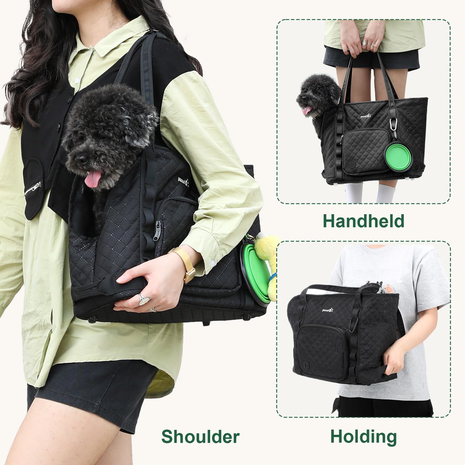 Pecute Dog Purse Carrier,  Fits Dogs 5.5 lbs to 11 lbs, Black Pecute