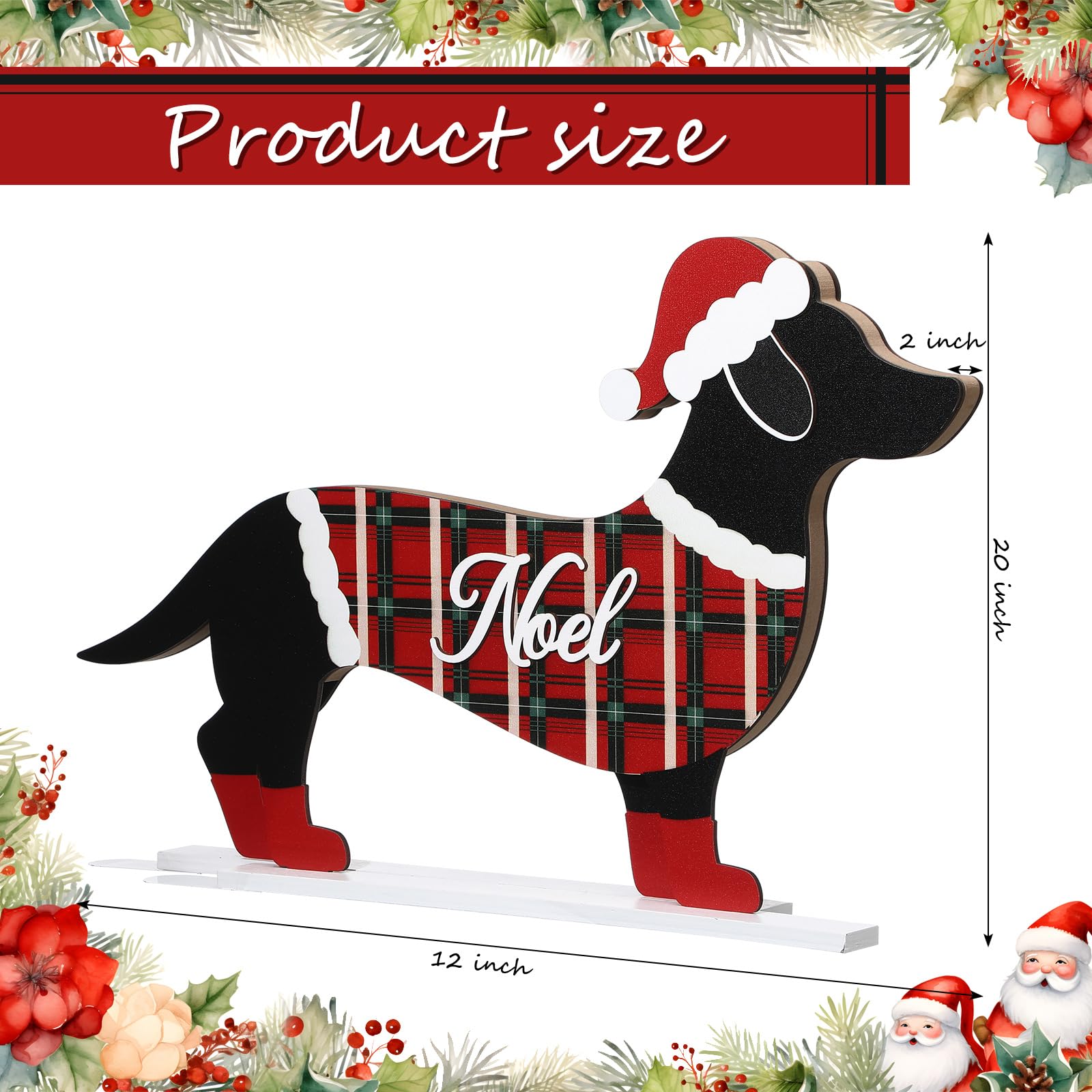 Nuenen Christmas Dachshund Sign Decor Christmas Dachshund Decorations Wooden Standing Front Door Porch Statue Ornaments Xmas Holiday Figurines Decoration with Metal Base The Dachshund Zone