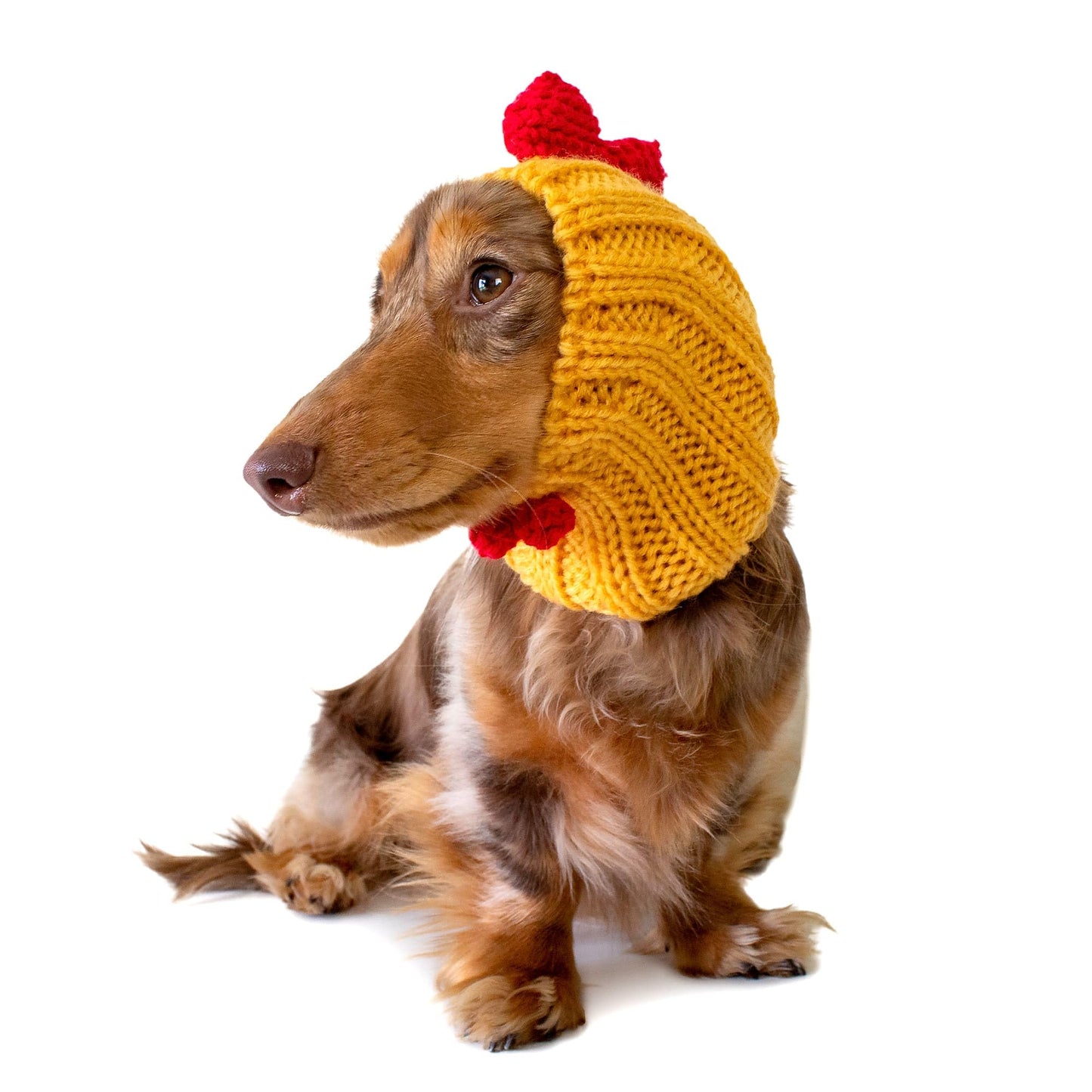 Zoo Snoods Rooster Costume - Knit Chicken Dog Snood Ear Wrap for Pets, Warm Neck Cover for Halloween and Winter (Small) The Dachshund Zone