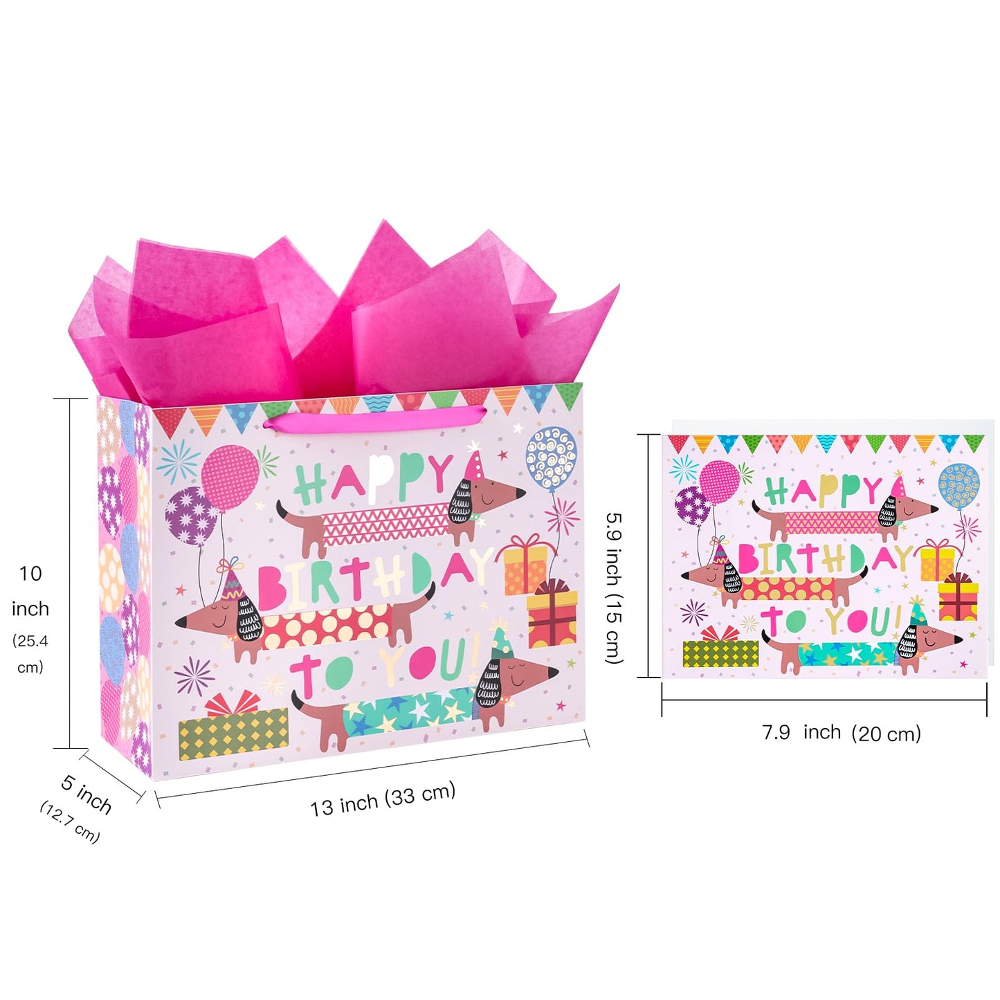 WRAPAHOLIC 13" Large Dog Birthday Gift Bag The Dachshund Zone
