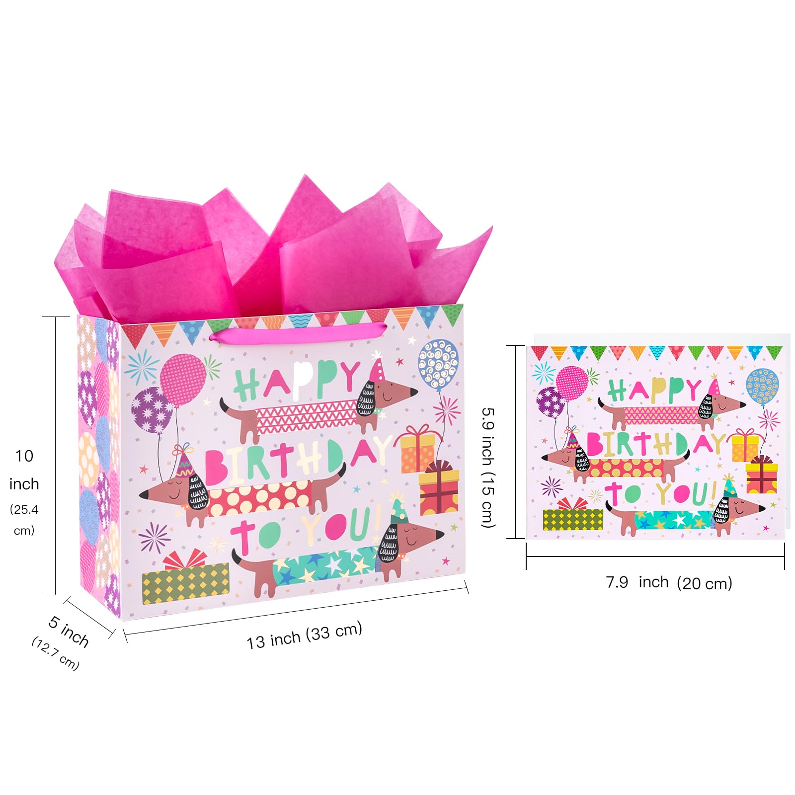 WRAPAHOLIC 13" Large Dog Birthday Gift Bag The Dachshund Zone