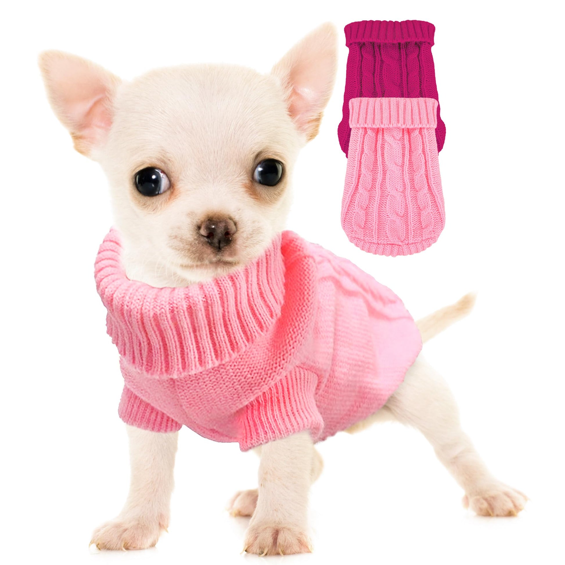 Kallfir's cutie XXS Dog Sweater, 2 Pieces Turtleneck Knitted Chihuahua Sweater Yorkie Teacup Dog Clothes Small Dogs Girl Winter Warm Sweaters Pet Cat Sweater Cold Weather Puppy Clothes XX-Small The Dachshund Zone
