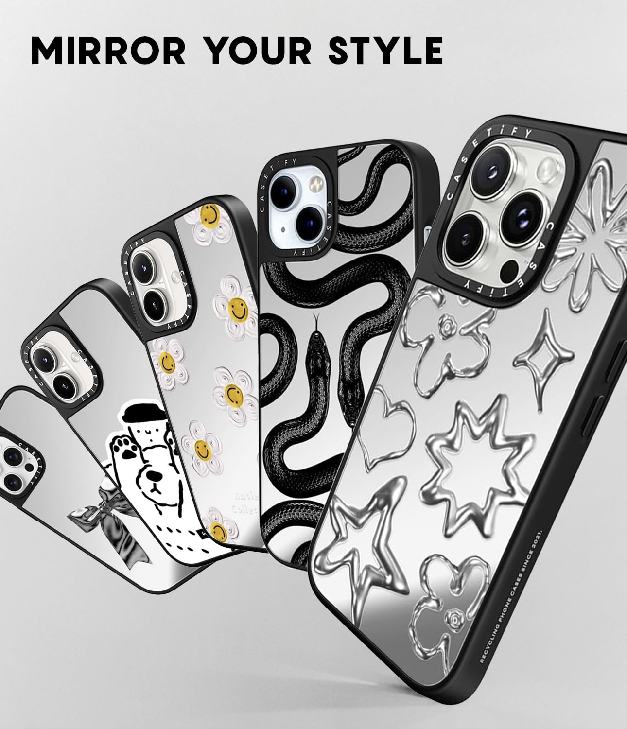 CASETiFY Mirror Case for iPhone 15 Plus [Reflective / 4.9ft Drop Protection/Compatible with Magsafe] - Checkered Dachshund Mirror - Silver on Black The Dachshund Zone