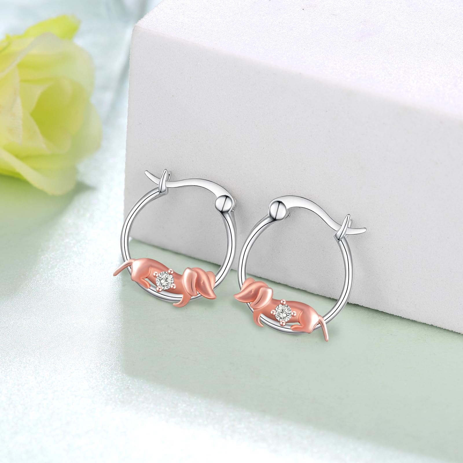 Fuguangju Dachshund Sterling Silver Hoop Earrings The Dachshund Zone