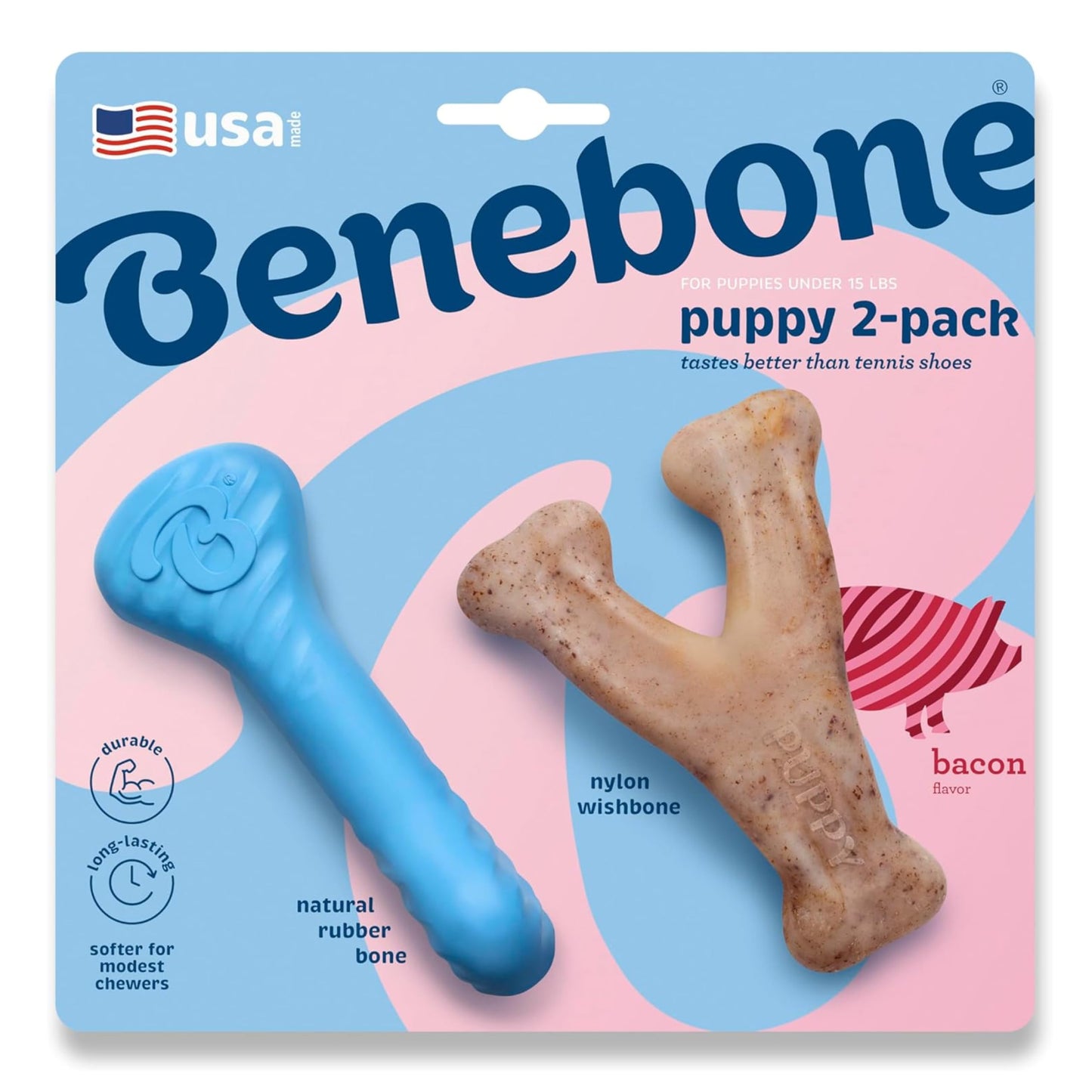 Benebone Puppy 2-Pack Rubber Bone/Wishbone Bacon Tiny The Dachshund Zone