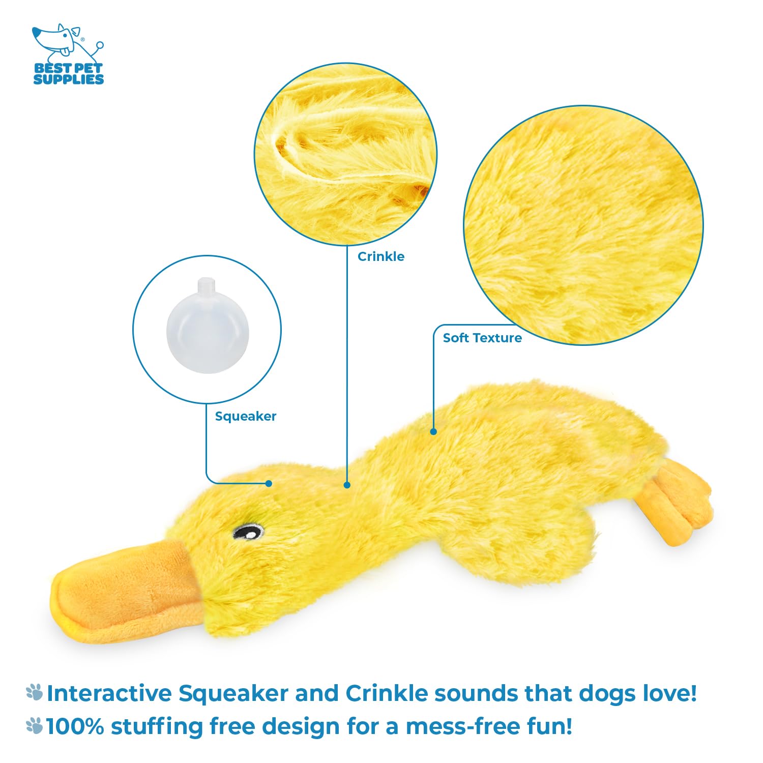 Best Pet Supplies Interactive Squeaky Dog Chew Toy, Ideal Dog Toys for Chewers, Small, Medium & Large Dogs, and Fetch Lovers - Crinkle Duck (Yellow), Large The Dachshund Zone