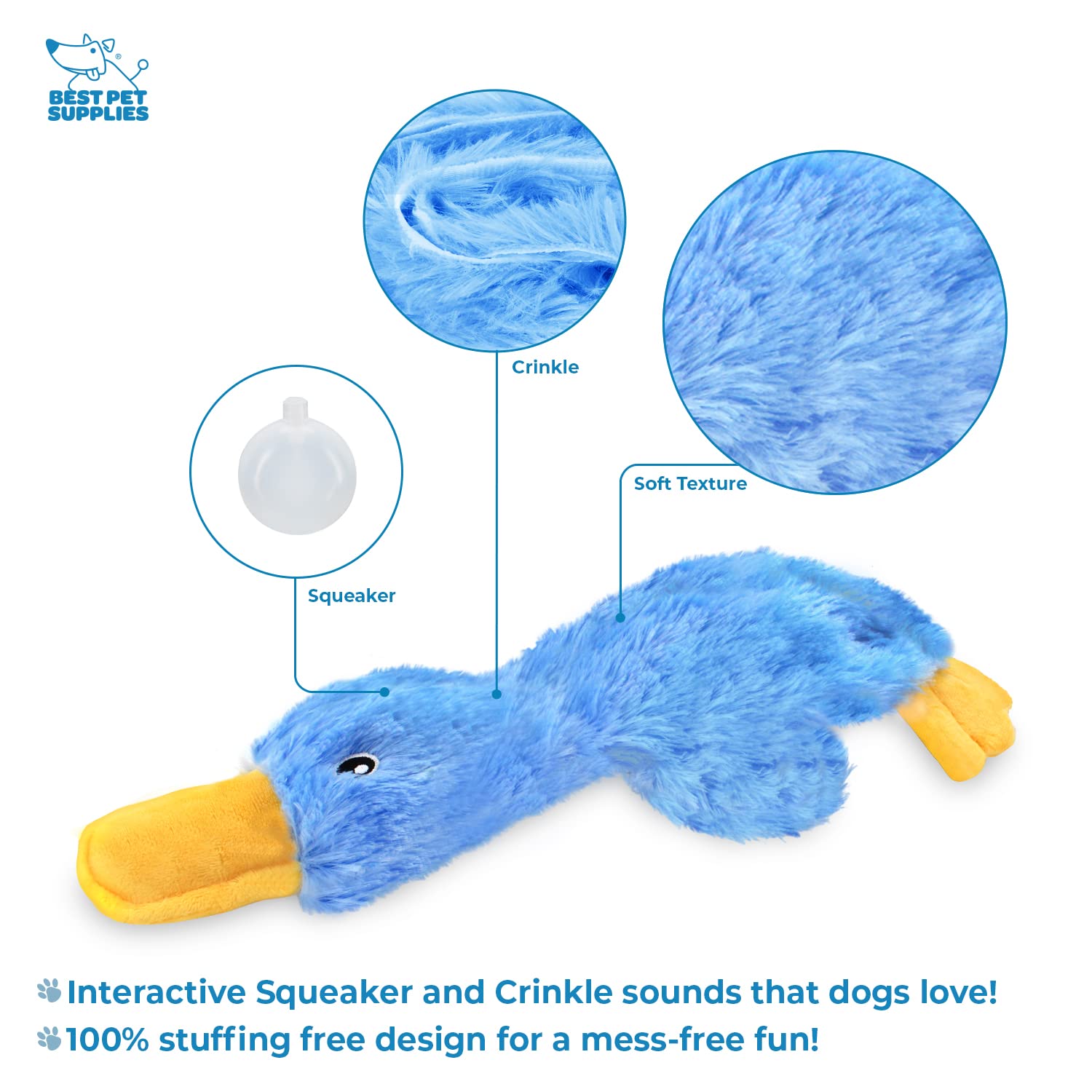 Best Pet Supplies Interactive Squeaky Dog Chew Toy, Ideal Dog Toys for Chewers, Small, Medium & Large Dogs, and Fetch Lovers - Crinkle Duck (Blue), Large The Dachshund Zone