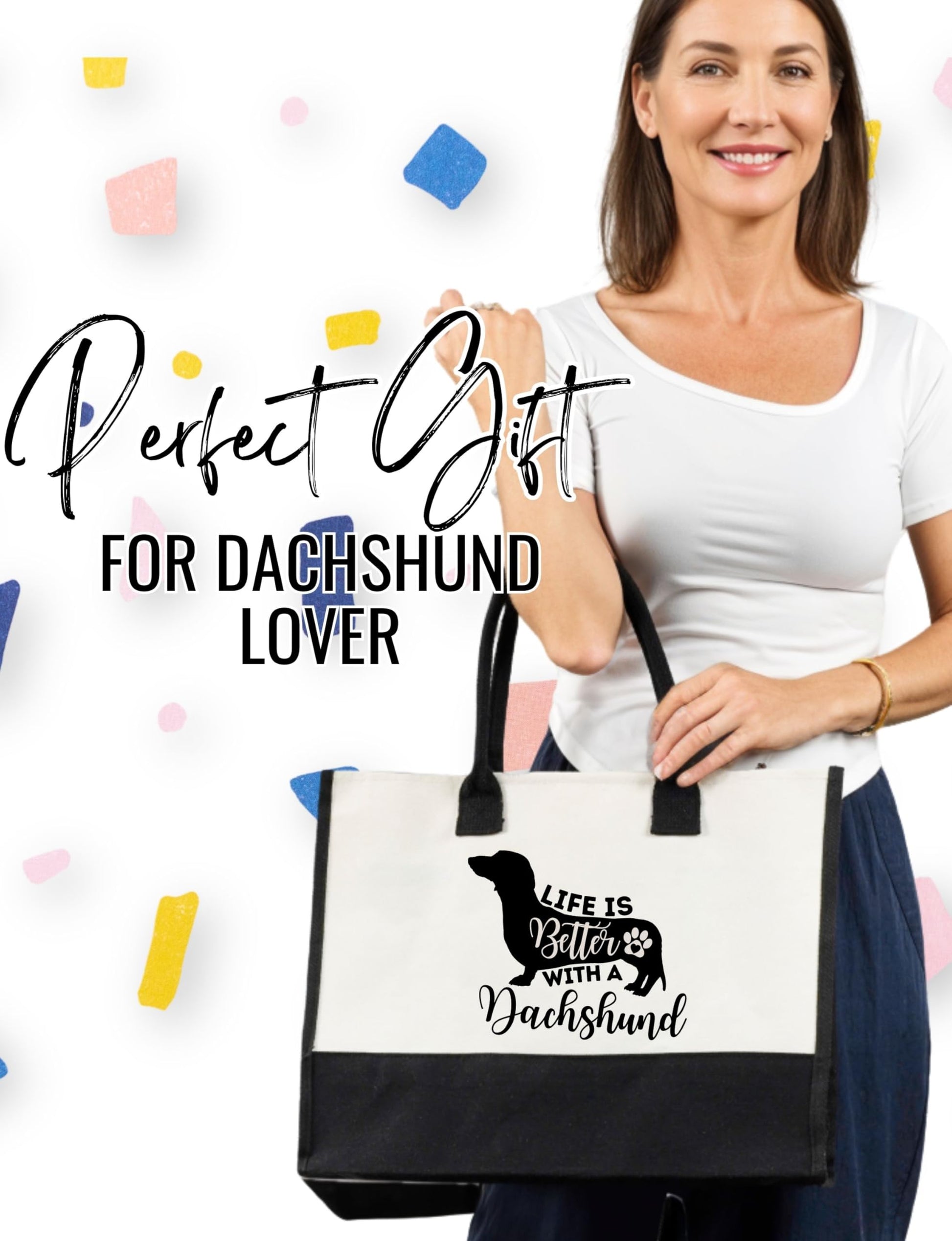 Canvas Tote Bag with Top Zipper Closure Mother's Day, Christmas The Dachshund Zone