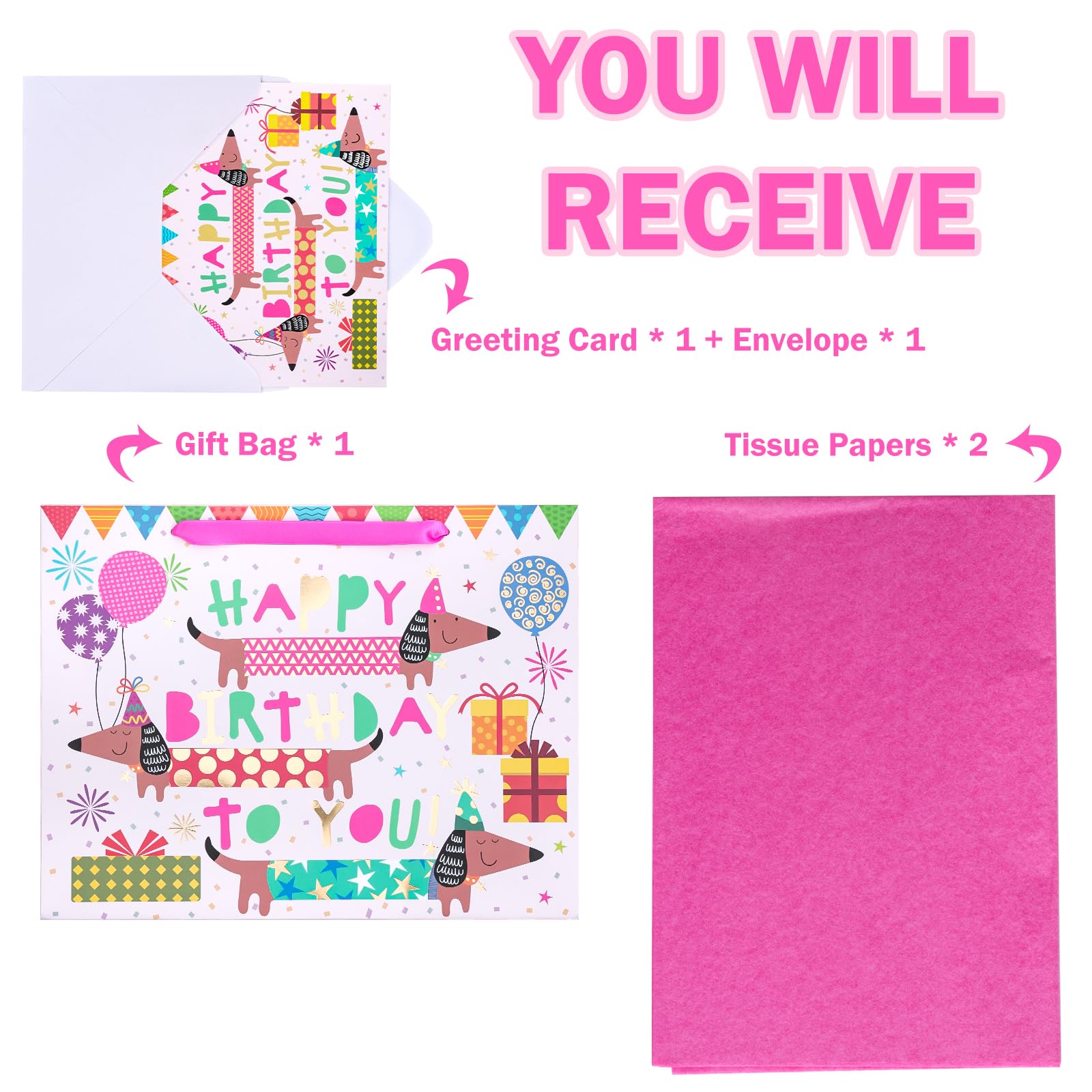 WRAPAHOLIC 13" Large Dog Birthday Gift Bag The Dachshund Zone