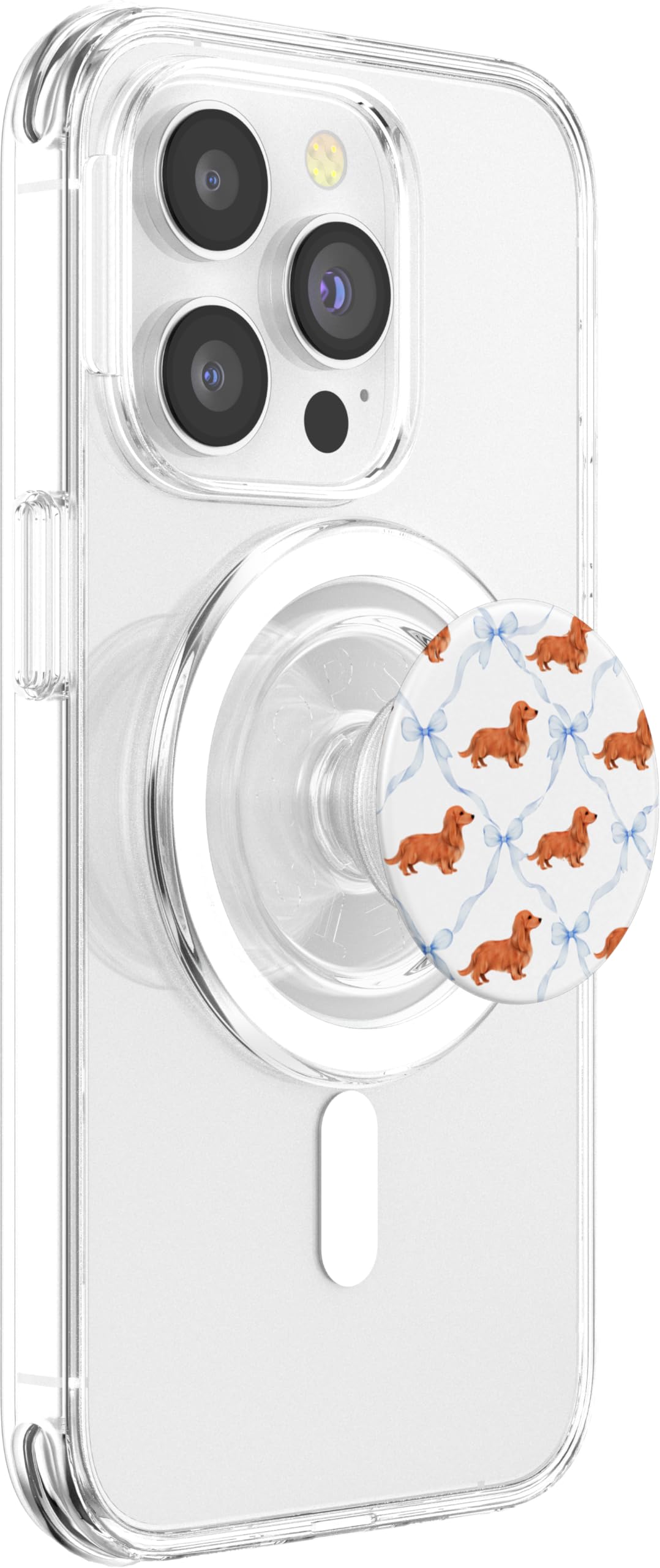 Long Haired Cream Dachshund Baby Blue Bow Coquette Doxie GIF PopSockets PopGrip for MagSafe The Dachshund Zone