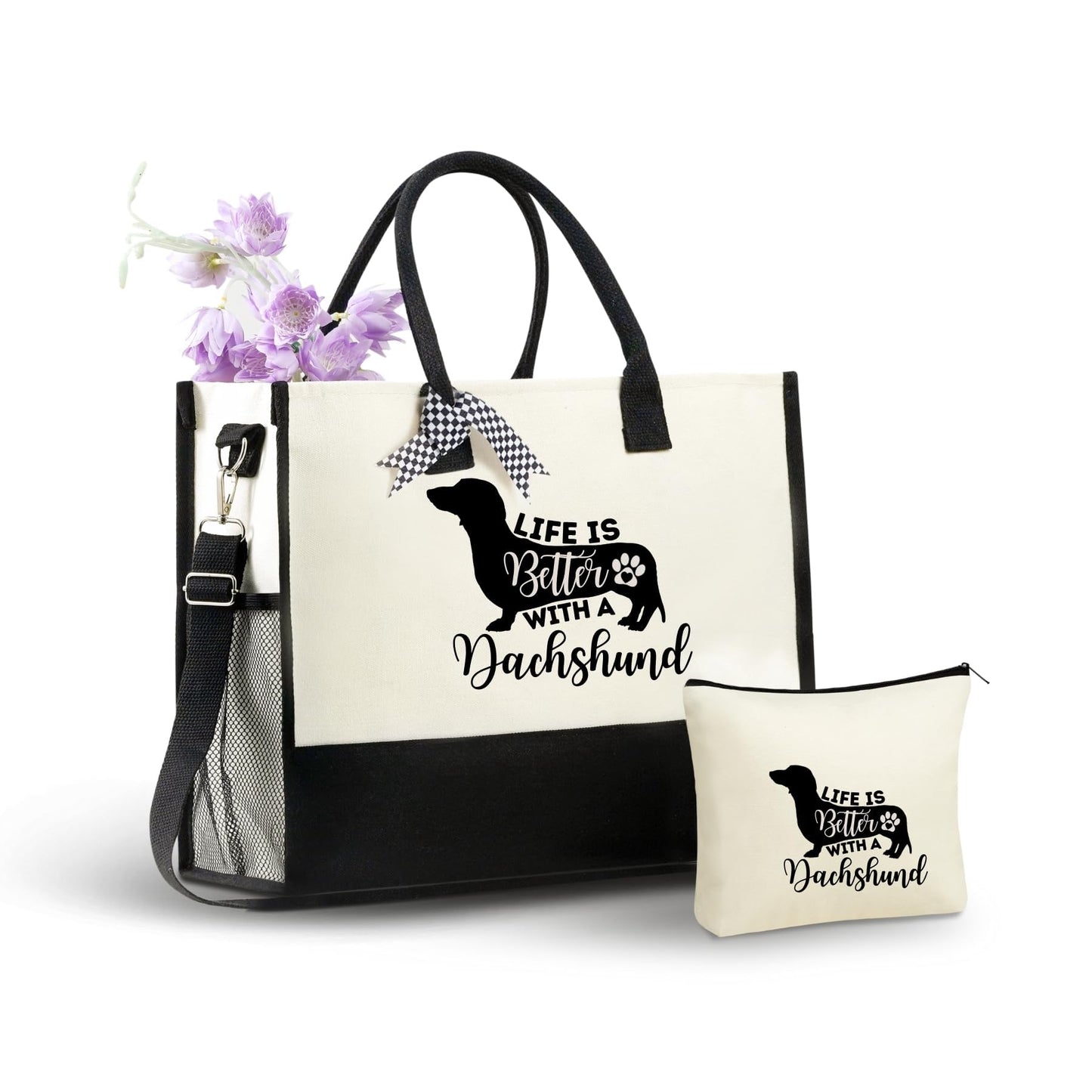 Canvas Tote Bag with Top Zipper Closure Mother's Day, Christmas The Dachshund Zone