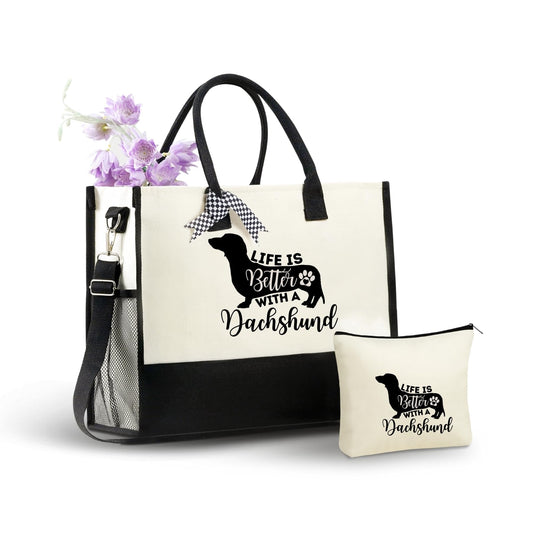 Canvas Tote Bag with Top Zipper Closure Mother's Day, Christmas The Dachshund Zone