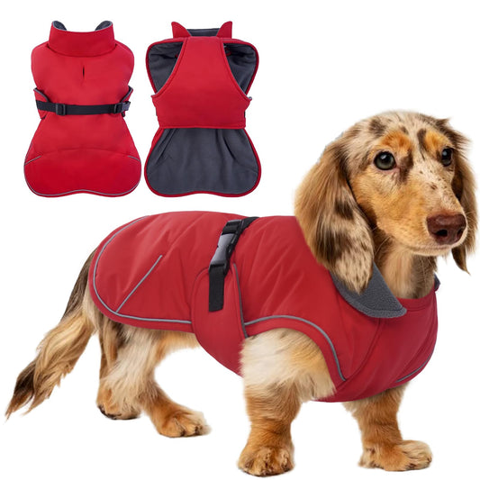 Tiny Dachshund Coat with Warm Fleece Lining, Mini Weiner Vest Jackets, Waterproof & Windproof Wiener Winter Clothes, Outdoor Clothes for Small Dachshunds Puppy, Boys & Girls Long Back Dogs(Red, XS) The Dachshund Zone