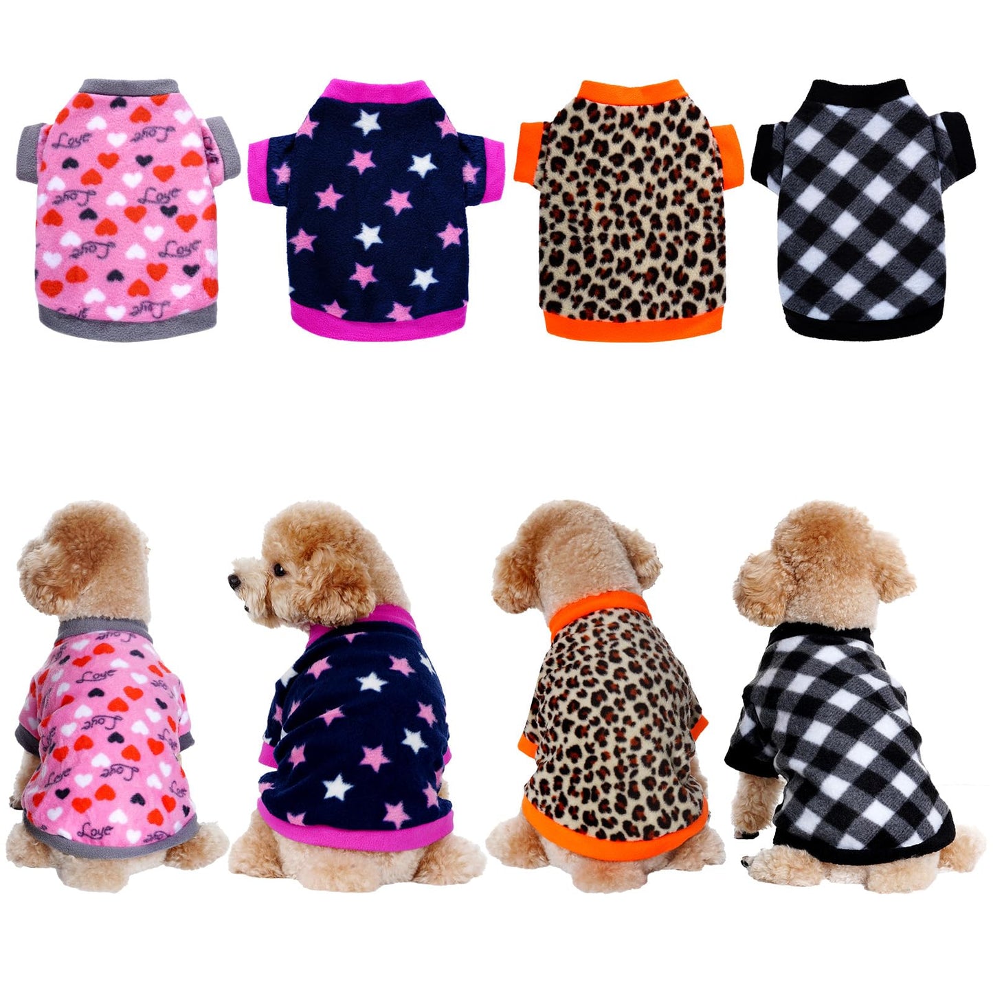 Rbenxia 4 Pcs Dog Fleece Sweaters Puppy, Warm Soft Fleece Sweater Doggie Sweatshirt Dog Pajamas Puppy Clothes for Winter, Small Dogs Cat Pets Outfits (Large)