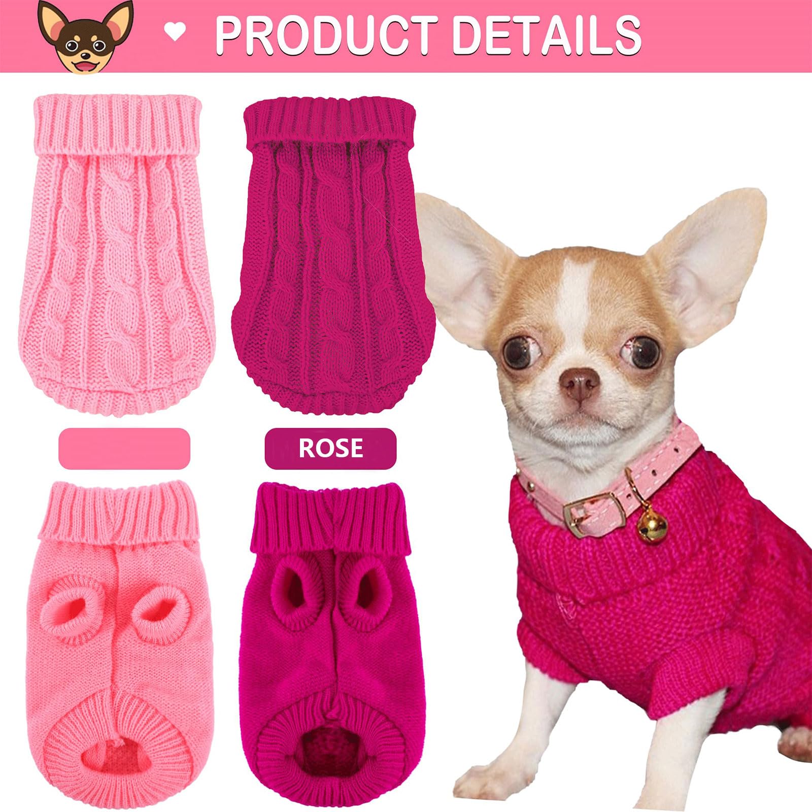 Kallfir's cutie XXS Dog Sweater, 2 Pieces Turtleneck Knitted Chihuahua Sweater Yorkie Teacup Dog Clothes Small Dogs Girl Winter Warm Sweaters Pet Cat Sweater Cold Weather Puppy Clothes XX-Small The Dachshund Zone