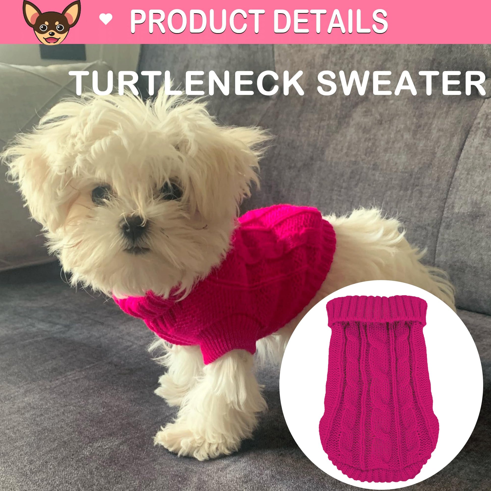 Kallfir's cutie XXS Dog Sweater, 2 Pieces Turtleneck Knitted Chihuahua Sweater Yorkie Teacup Dog Clothes Small Dogs Girl Winter Warm Sweaters Pet Cat Sweater Cold Weather Puppy Clothes XX-Small The Dachshund Zone