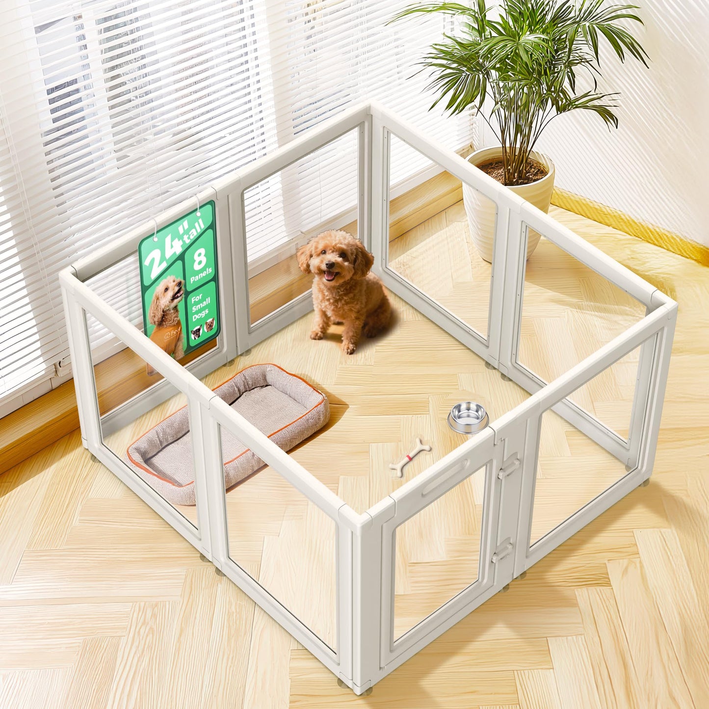 FXW AuraSpace Acrylic Indoor Dog Playpen for Puppies and Small Dogs, 24 Inch, 8 Panels, White The Dachshund Zone