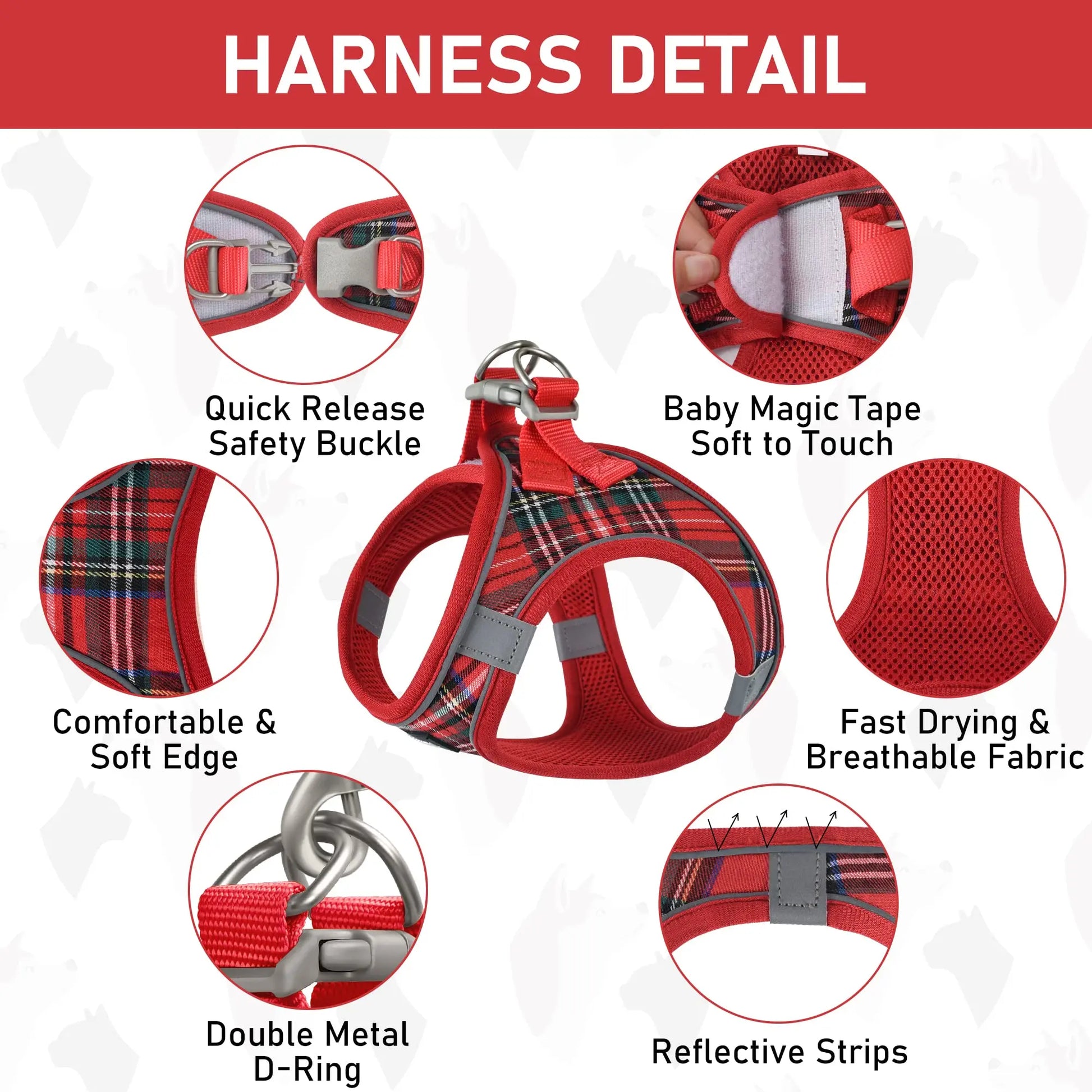 Small Dog Harness Collar and Leash Set, Reflective The Dachshund Zone