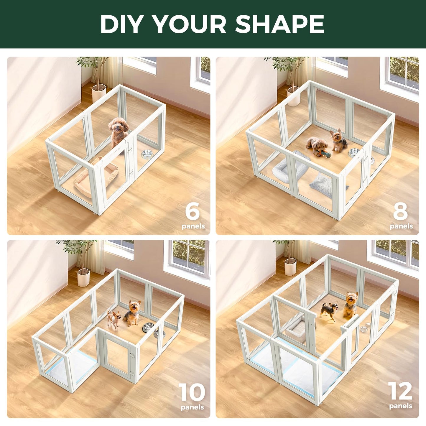 FXW AuraSpace Acrylic Indoor Dog Playpen for Puppies and Small Dogs, 24 Inch, 8 Panels, White The Dachshund Zone