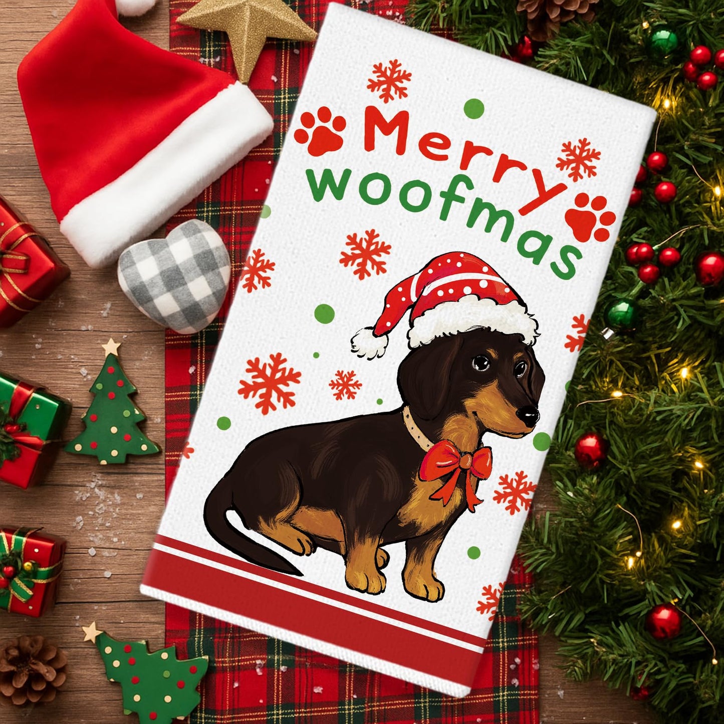 Christmas Kitchen Towels Dachshund 18 x 26 Inch Set of 2 Dish Towels Hand Towels for Winter Holiday Home Indoor Bathroom Party Dining Decor Gifts The Dachshund Zone