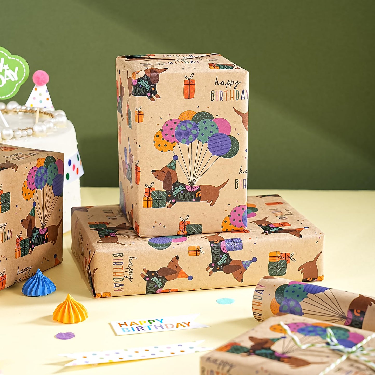 WRAPAHOLIC Kraft Dog Birthday Wrapping Paper Roll - Mini Roll The Dachshund Zone