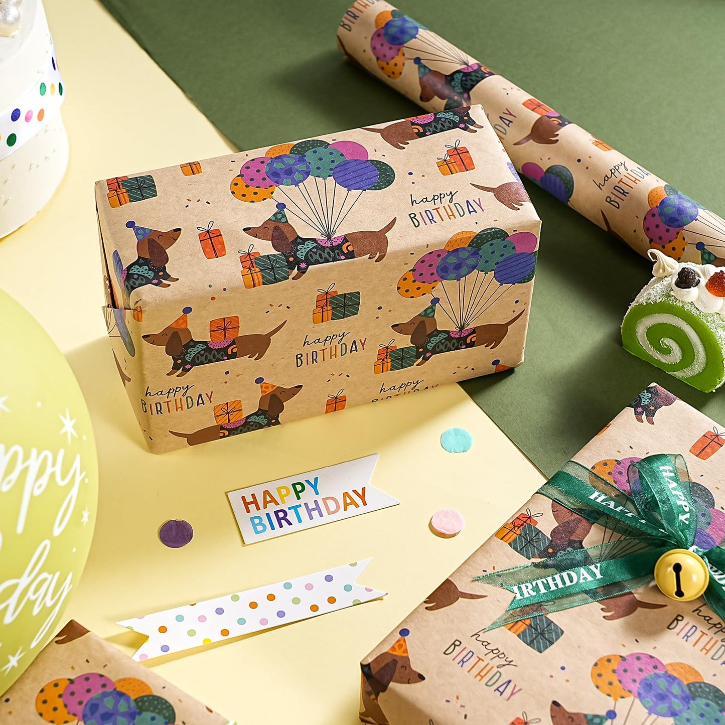 WRAPAHOLIC Kraft Dog Birthday Wrapping Paper Roll - Mini Roll The Dachshund Zone