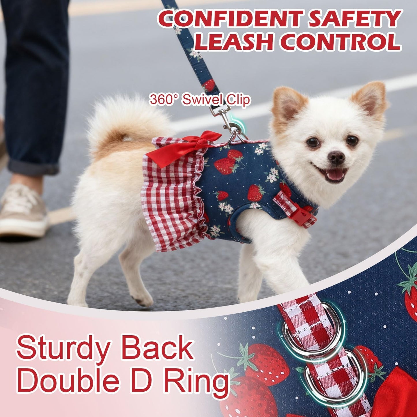 EXPAWLORER Dog Harness Small Medium Sized Dogs, Plaid Dog Dress Bowknot Harness and Leash Set, No Choke No Pull Soft Mesh Vest Cute Princess Puppy Outfits Clothes Costume for Girls Party Cats Navy M The Dachshund Zone