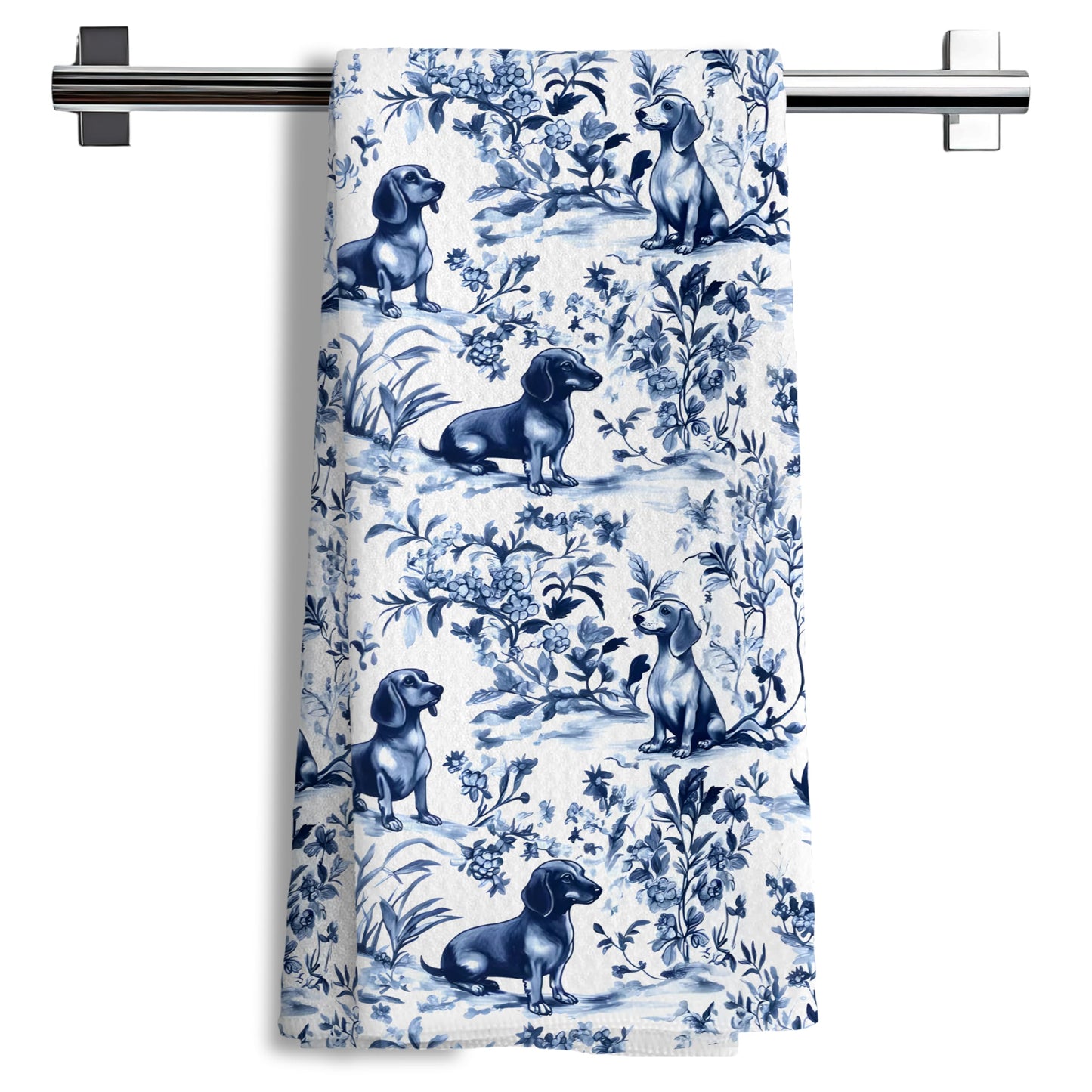 Chinoiserie Dachshund Kitchen Towels, Blue and White Floral The Dachshund Zone