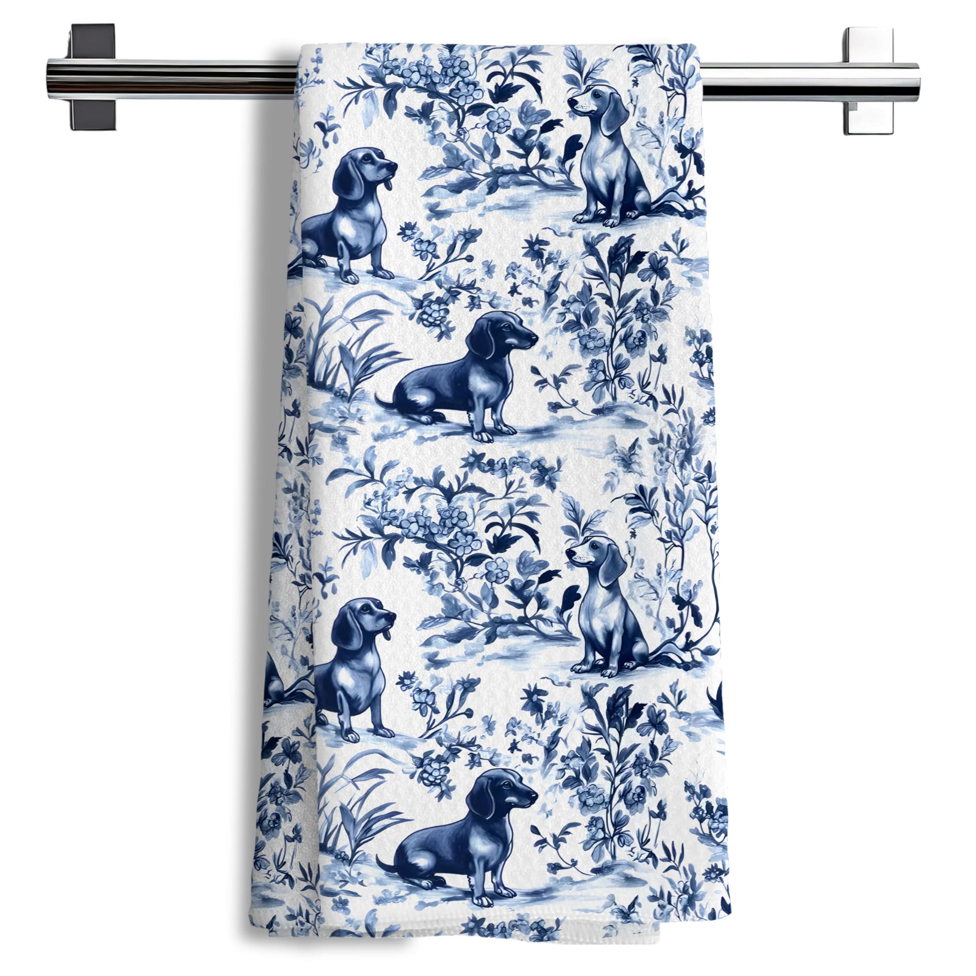 Chinoiserie Dachshund Kitchen Towels, Blue and White Floral The Dachshund Zone