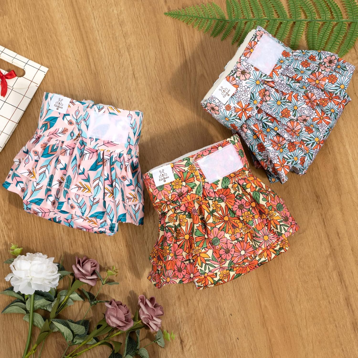 CuteBone Female Dog Diapers with Skirts 3 Pack Reusable Puppy Dresses Pants for Heat Cycle Period QBD12S The Dachshund Zone
