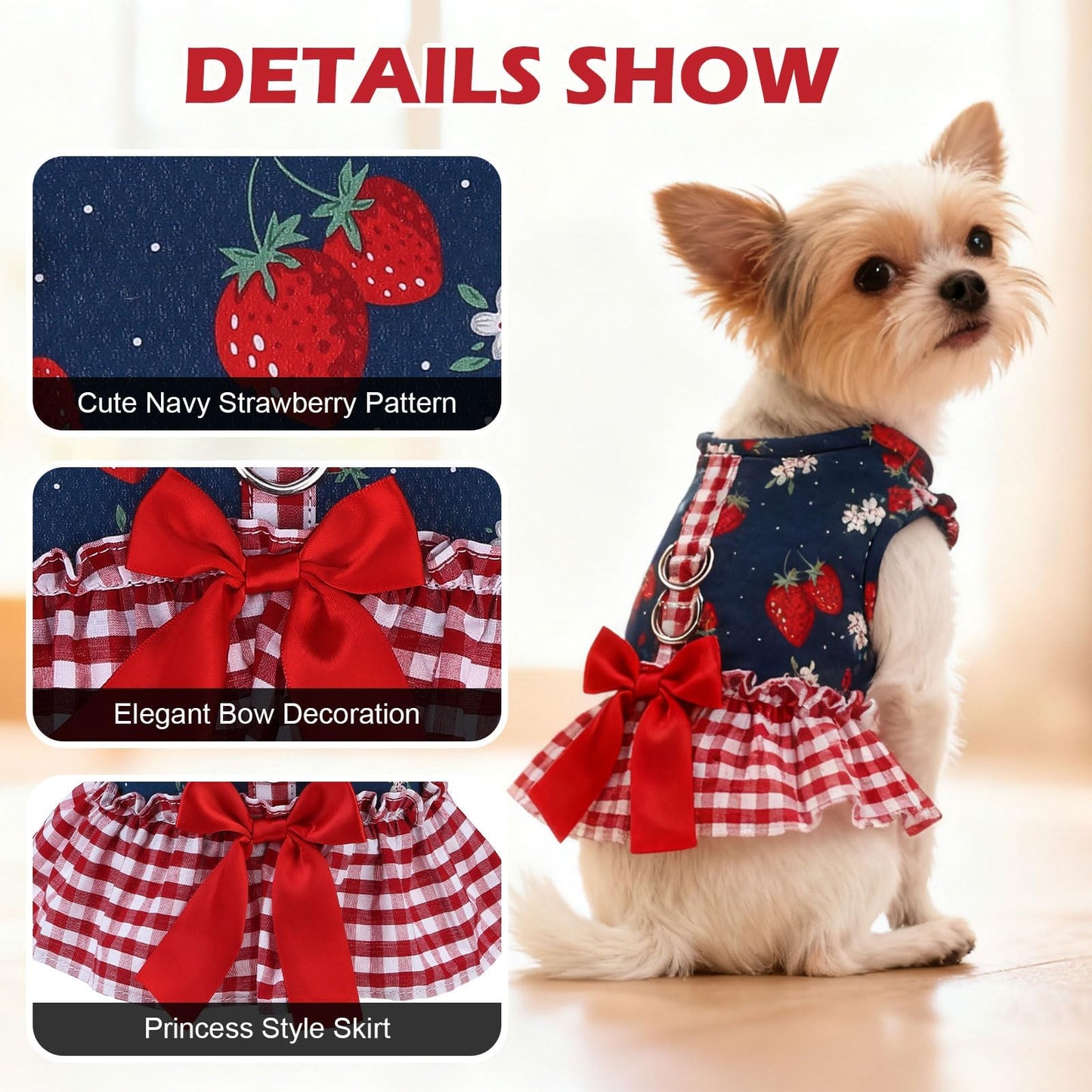 EXPAWLORER Dog Harness Small Medium Sized Dogs, Plaid Dog Dress Bowknot Harness and Leash Set, No Choke No Pull Soft Mesh Vest Cute Princess Puppy Outfits Clothes Costume for Girls Party Cats Navy M The Dachshund Zone