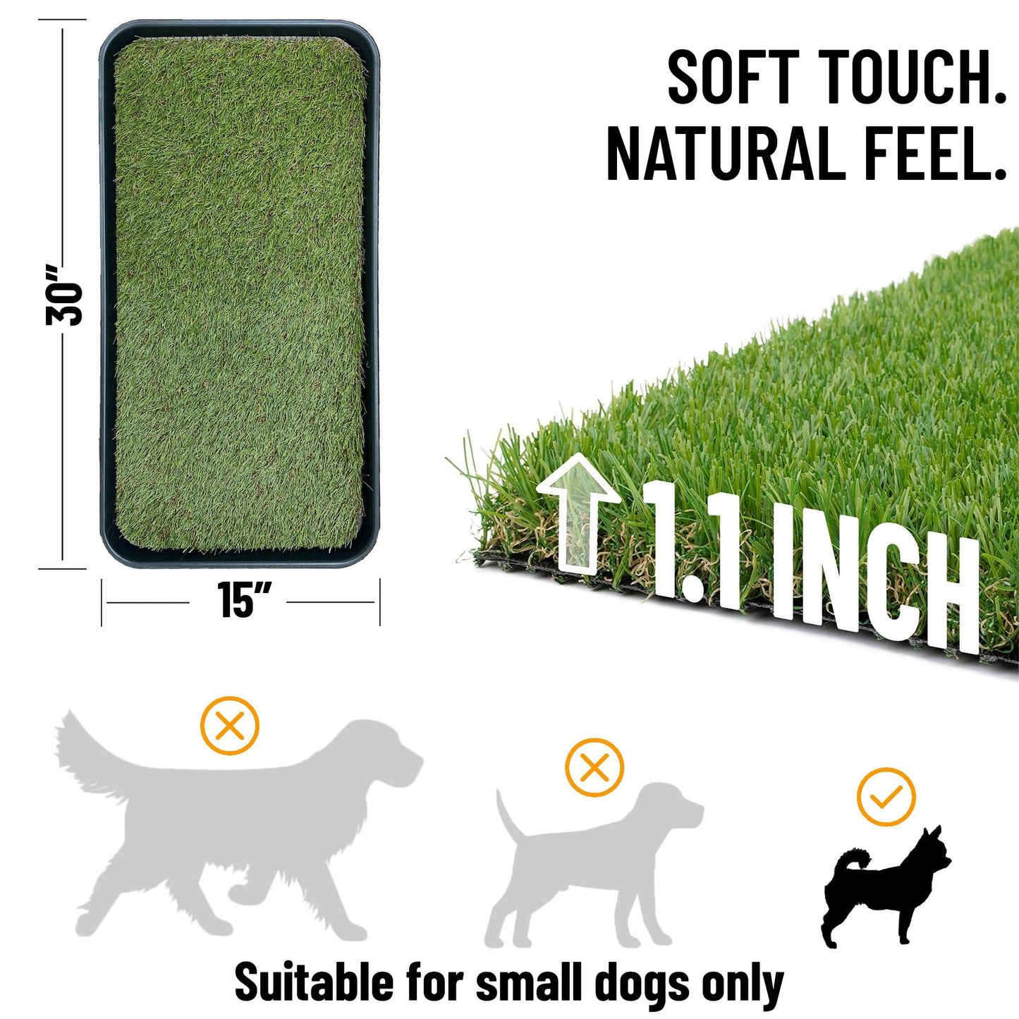 Ottomanson Artificial Grass Puppy Potty Training Pad with Tray, 15" x 30" Reusable Pee Pad The Dachshund Zone
