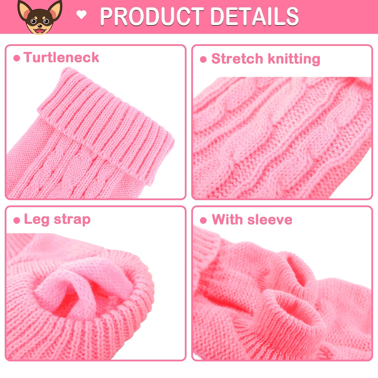 Kallfir's cutie XXS Dog Sweater, 2 Pieces Turtleneck Knitted Chihuahua Sweater Yorkie Teacup Dog Clothes Small Dogs Girl Winter Warm Sweaters Pet Cat Sweater Cold Weather Puppy Clothes XX-Small The Dachshund Zone