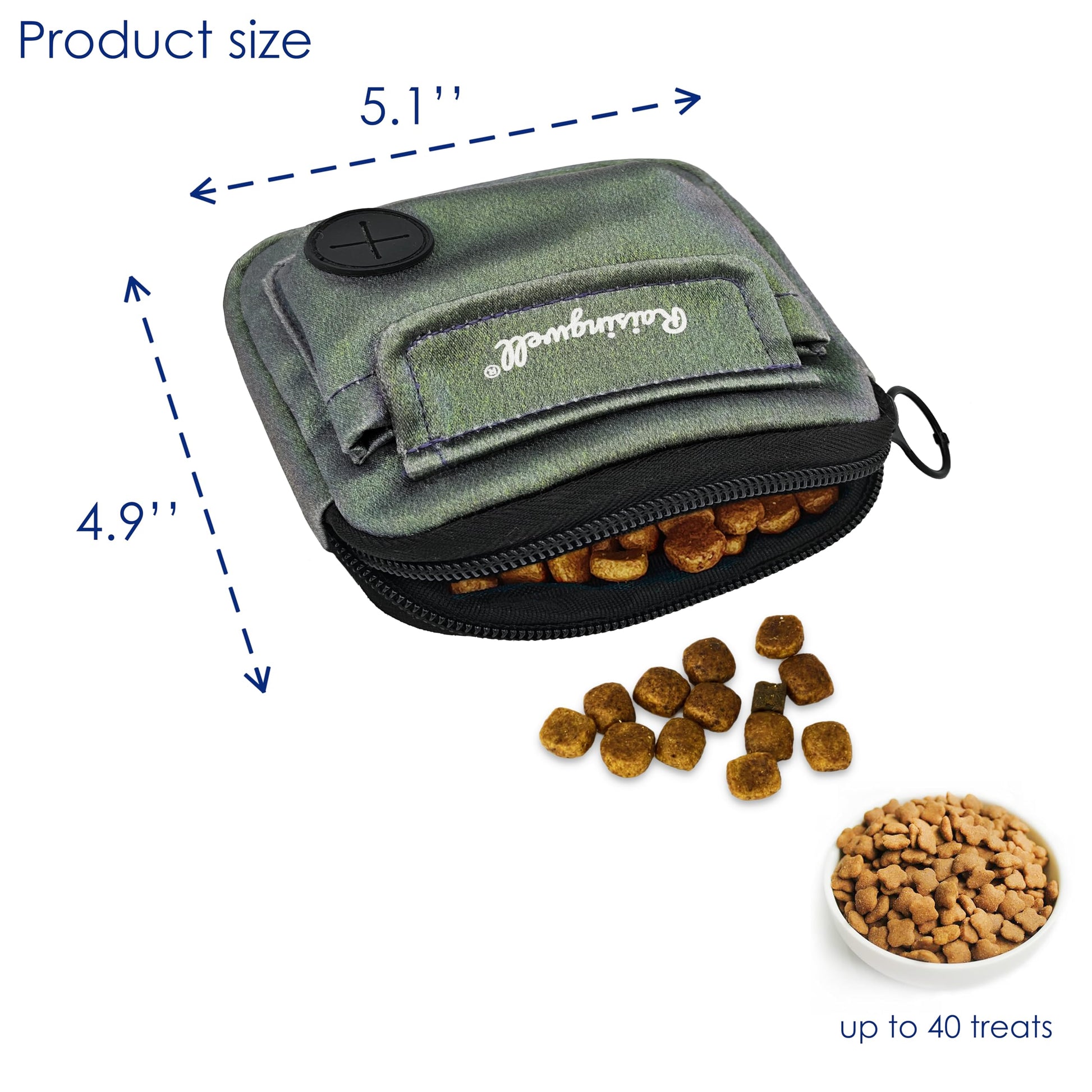 Dog Treat Pouch for Pet Walking and Training with Clicker Poop Bags and Double Bag Design Small Fanny Zipper Pack Holder for Puppy Snack Dispenser Kit for Leash and Outdoor Use (NM-Green) The Dachshund Zone
