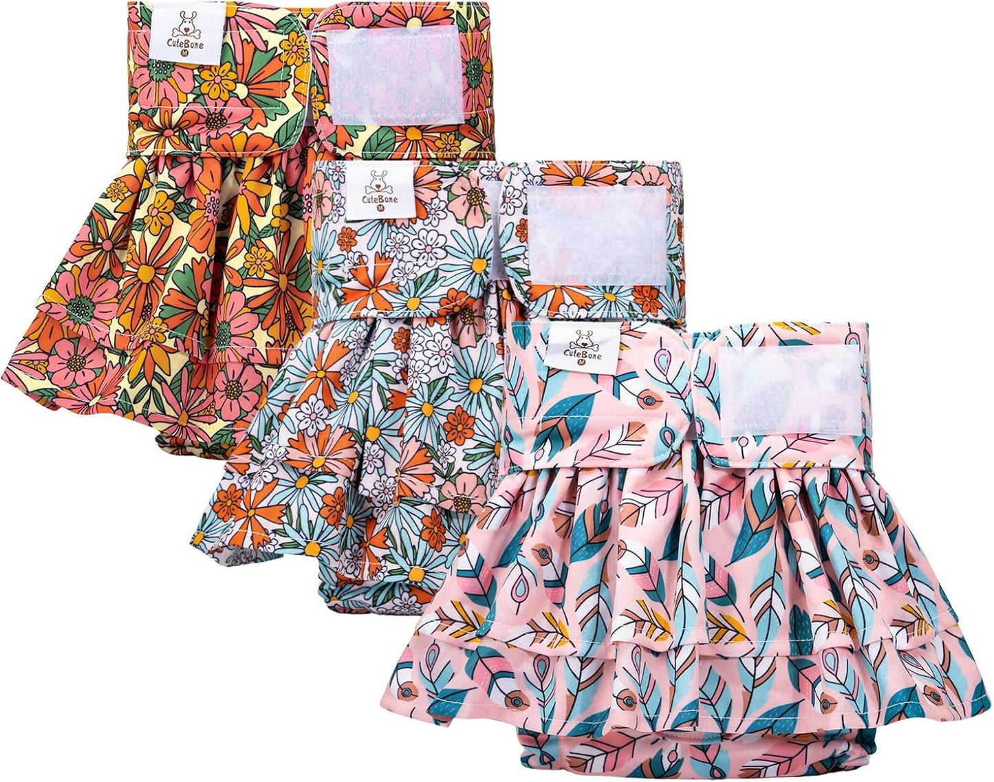 CuteBone Female Dog Diapers with Skirts 3 Pack Reusable Puppy Dresses Pants for Heat Cycle Period QBD12S The Dachshund Zone