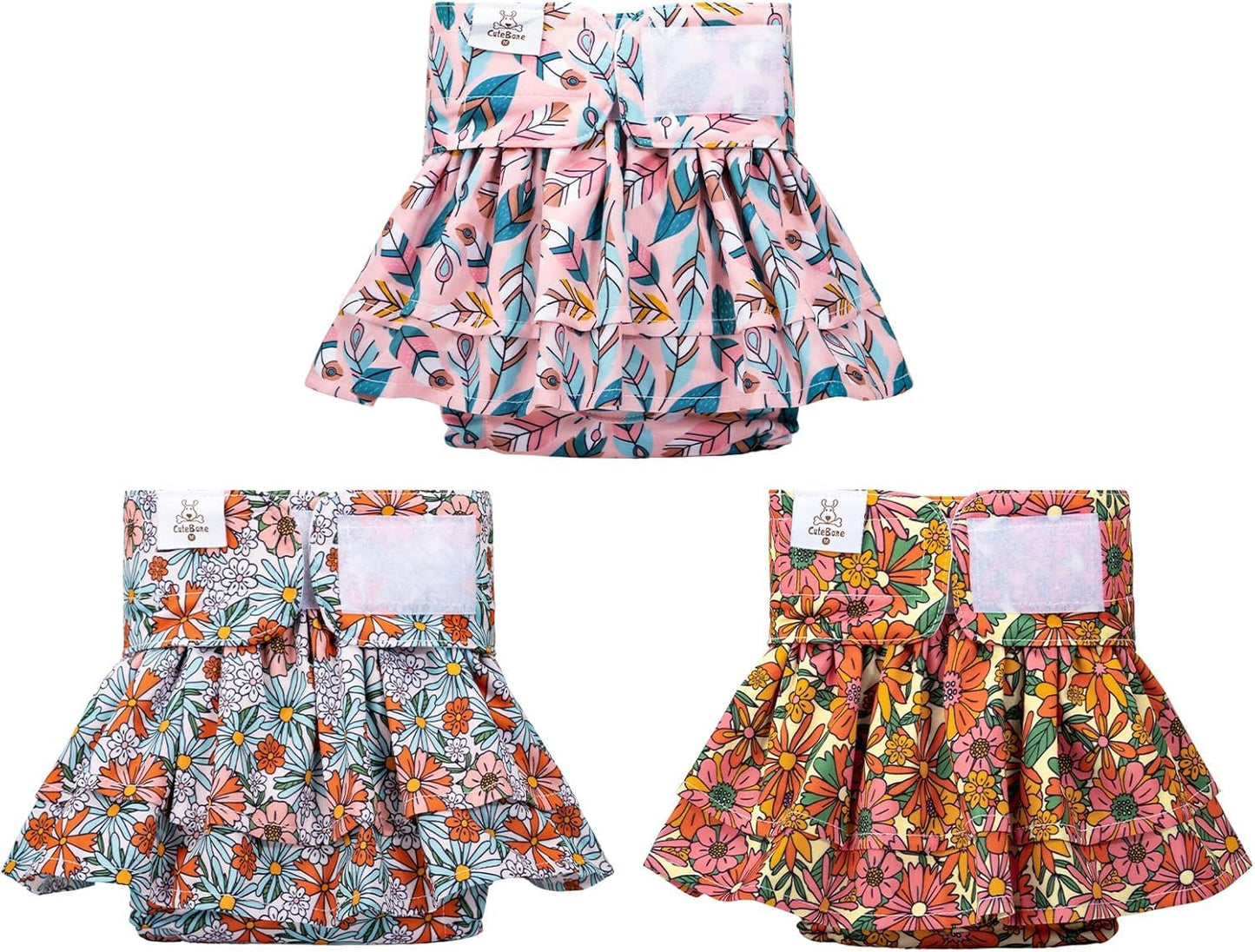 CuteBone Female Dog Diapers with Skirts 3 Pack Reusable Puppy Dresses Pants for Heat Cycle Period QBD12S The Dachshund Zone