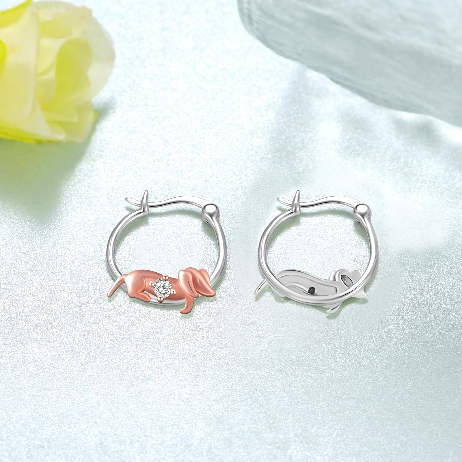 Fuguangju Dachshund Sterling Silver Hoop Earrings The Dachshund Zone