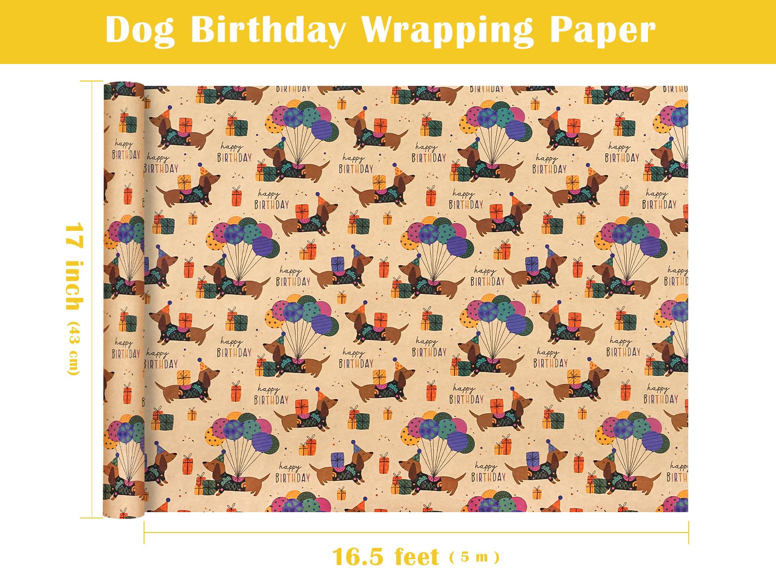 WRAPAHOLIC Kraft Dog Birthday Wrapping Paper Roll - Mini Roll The Dachshund Zone