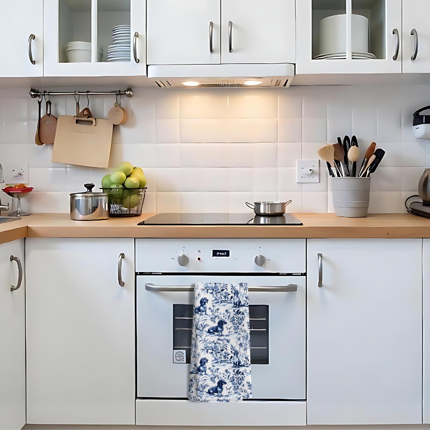 Chinoiserie Dachshund Kitchen Towels, Blue and White Floral The Dachshund Zone