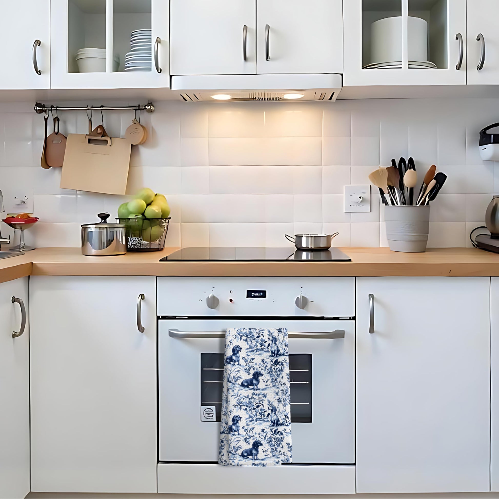 Chinoiserie Dachshund Kitchen Towels, Blue and White Floral The Dachshund Zone