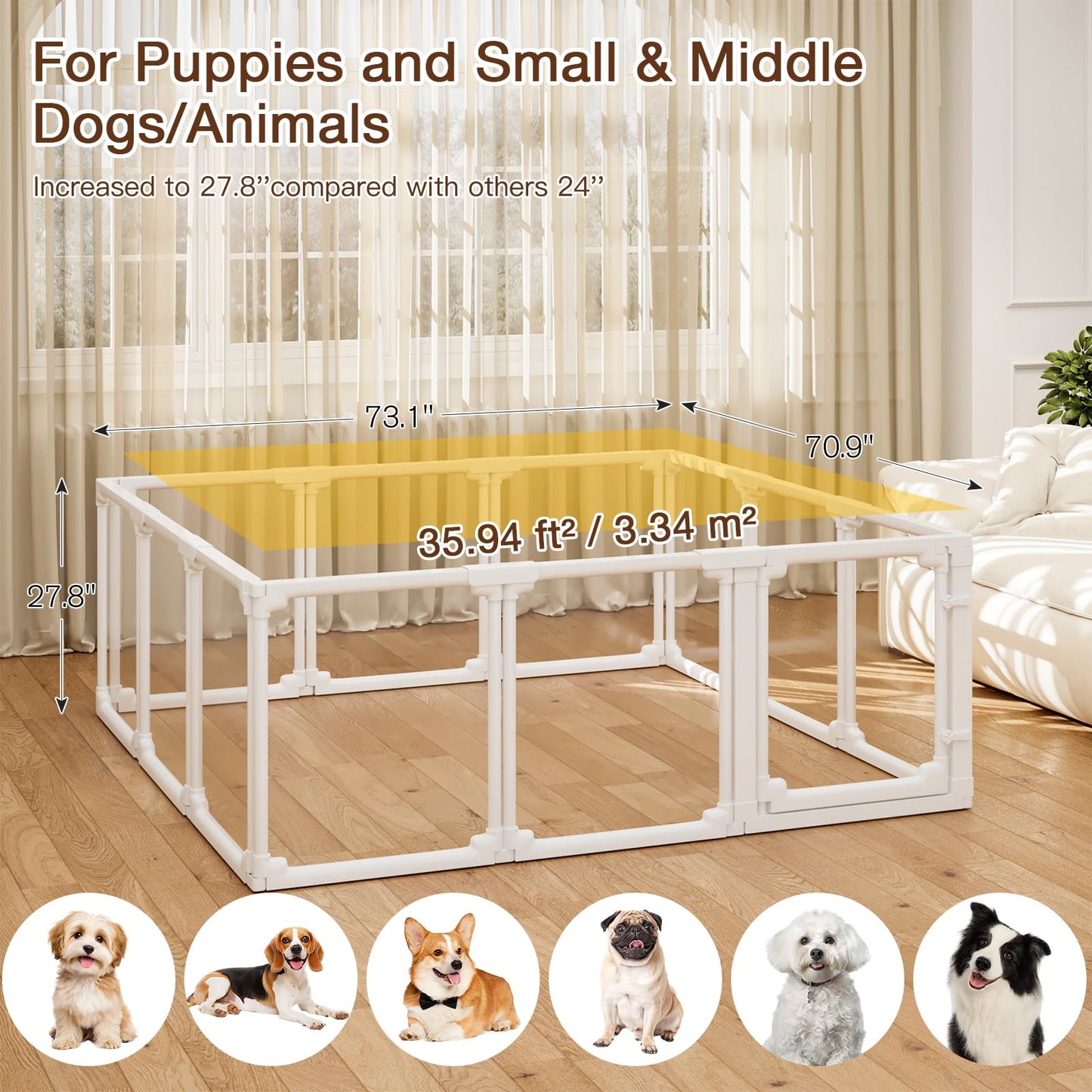 Erinnyees Transparent Acrylic Dog Playpen-Indoor Puppy Play Pen for Small/Medium Dogs,Dog Fence Pet Playpen for Indoors, Safe Enclosure for Puppies & Dogs(12Panel) The Dachshund Zone