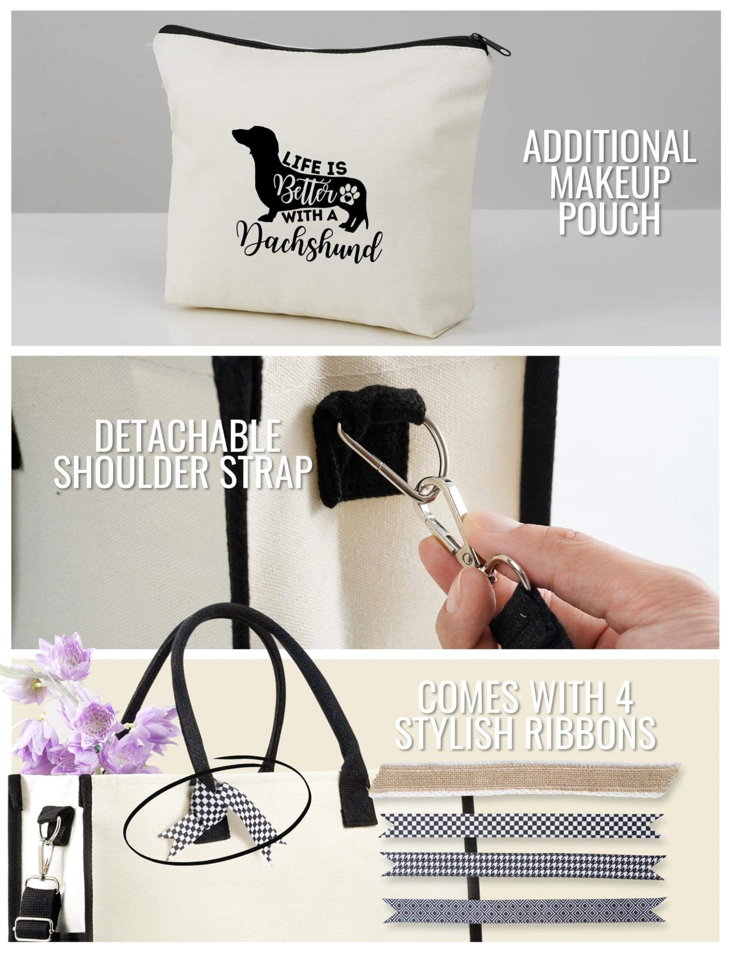 Canvas Tote Bag with Top Zipper Closure Mother's Day, Christmas The Dachshund Zone