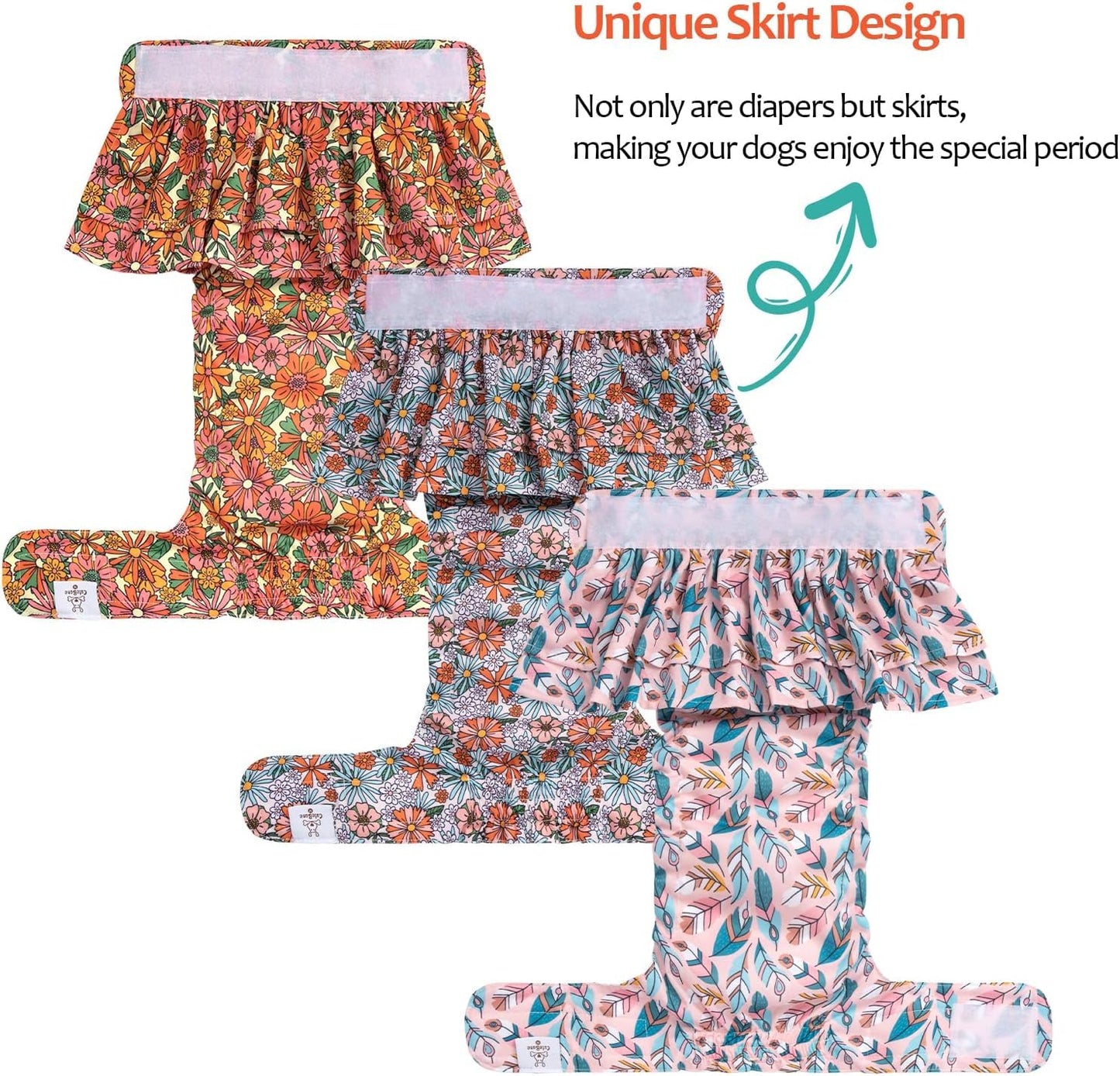 CuteBone Female Dog Diapers with Skirts 3 Pack Reusable Puppy Dresses Pants for Heat Cycle Period QBD12S The Dachshund Zone