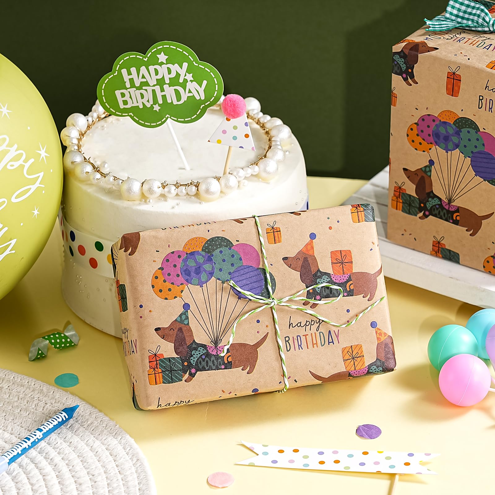 WRAPAHOLIC Kraft Dog Birthday Wrapping Paper Roll - Mini Roll The Dachshund Zone