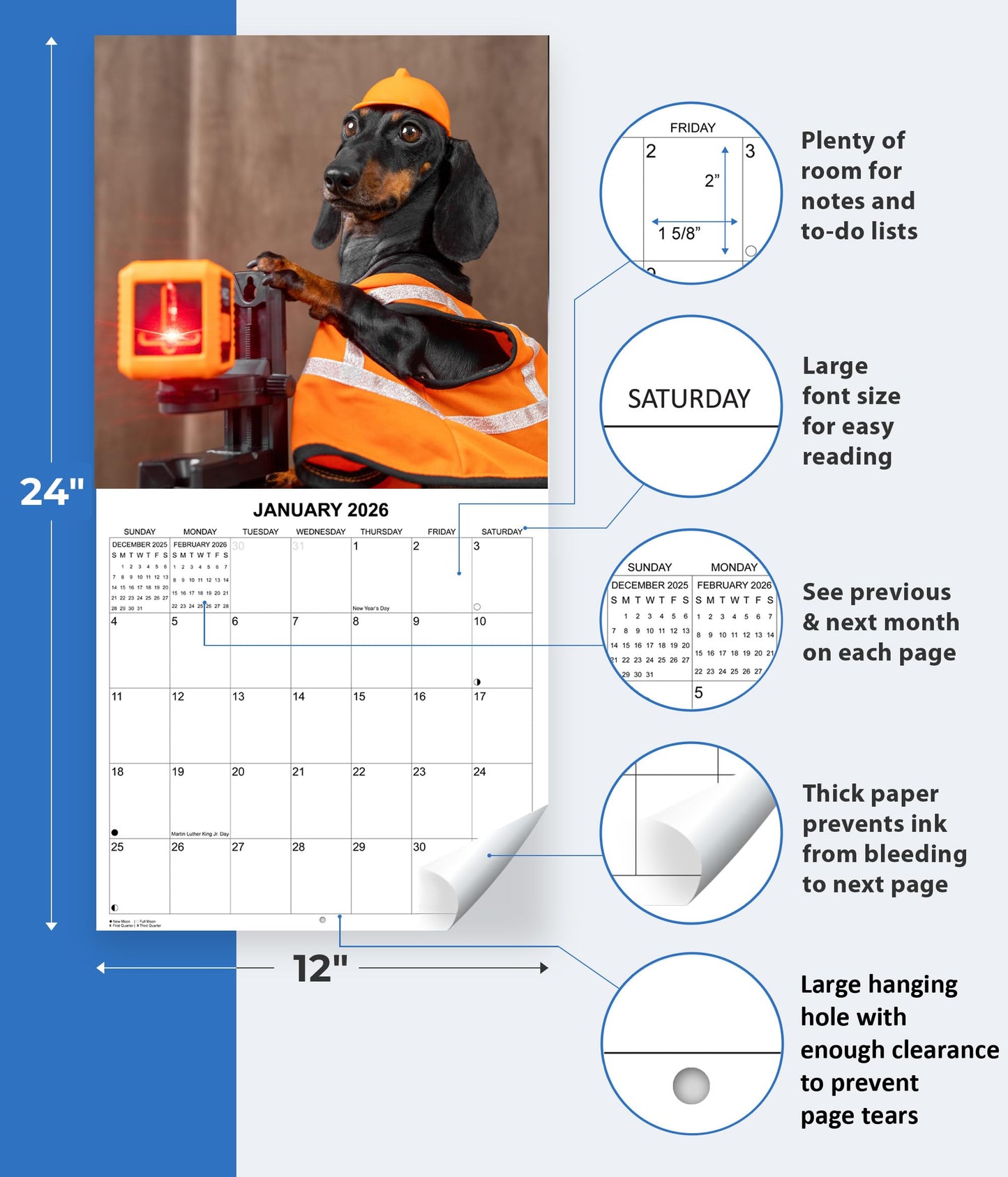2026 Dachshunds at Work Monthly Wall Calendar The Dachshund Zone