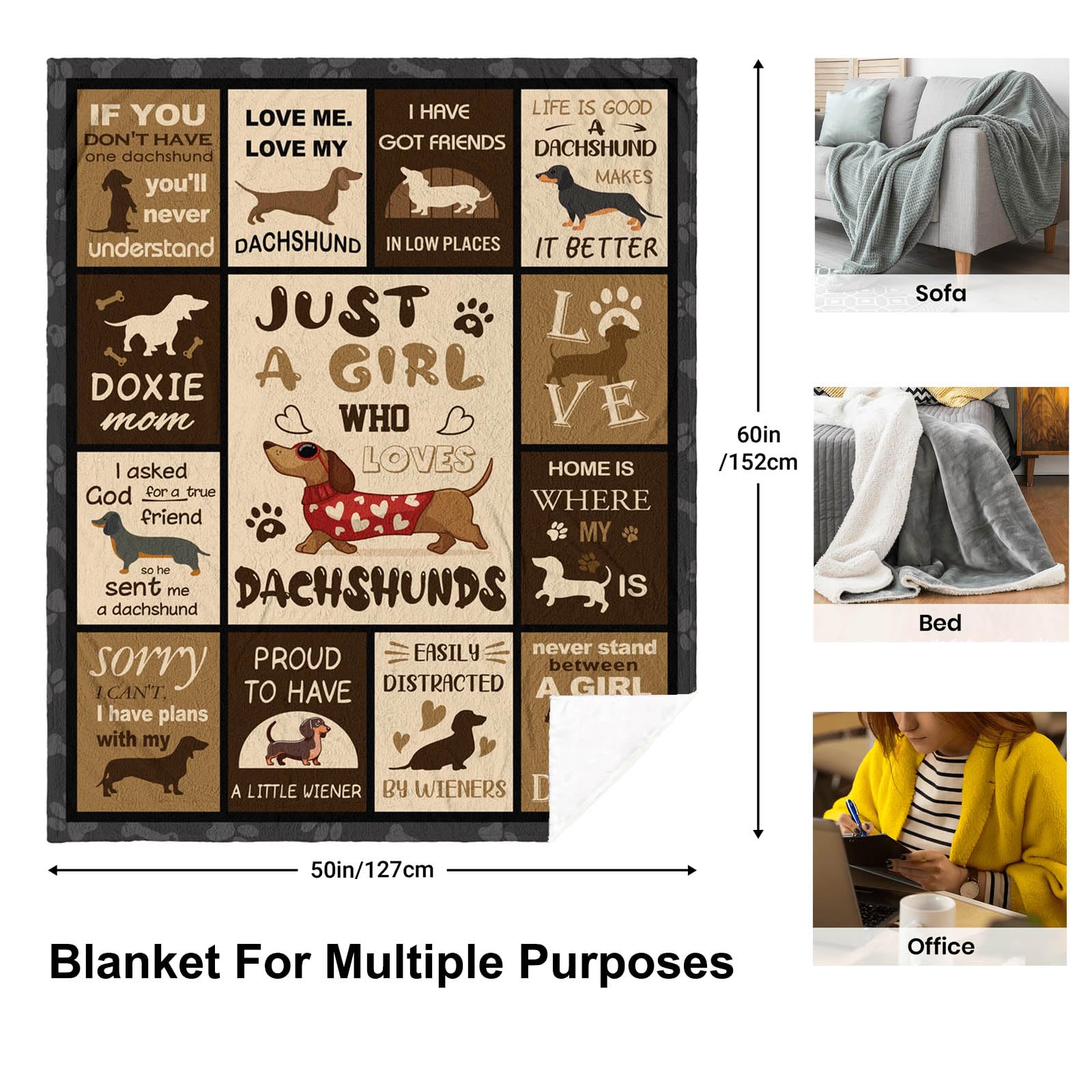 Peliny Chrid Dachshund Gifts for Women Blanket The Dachshund Zone