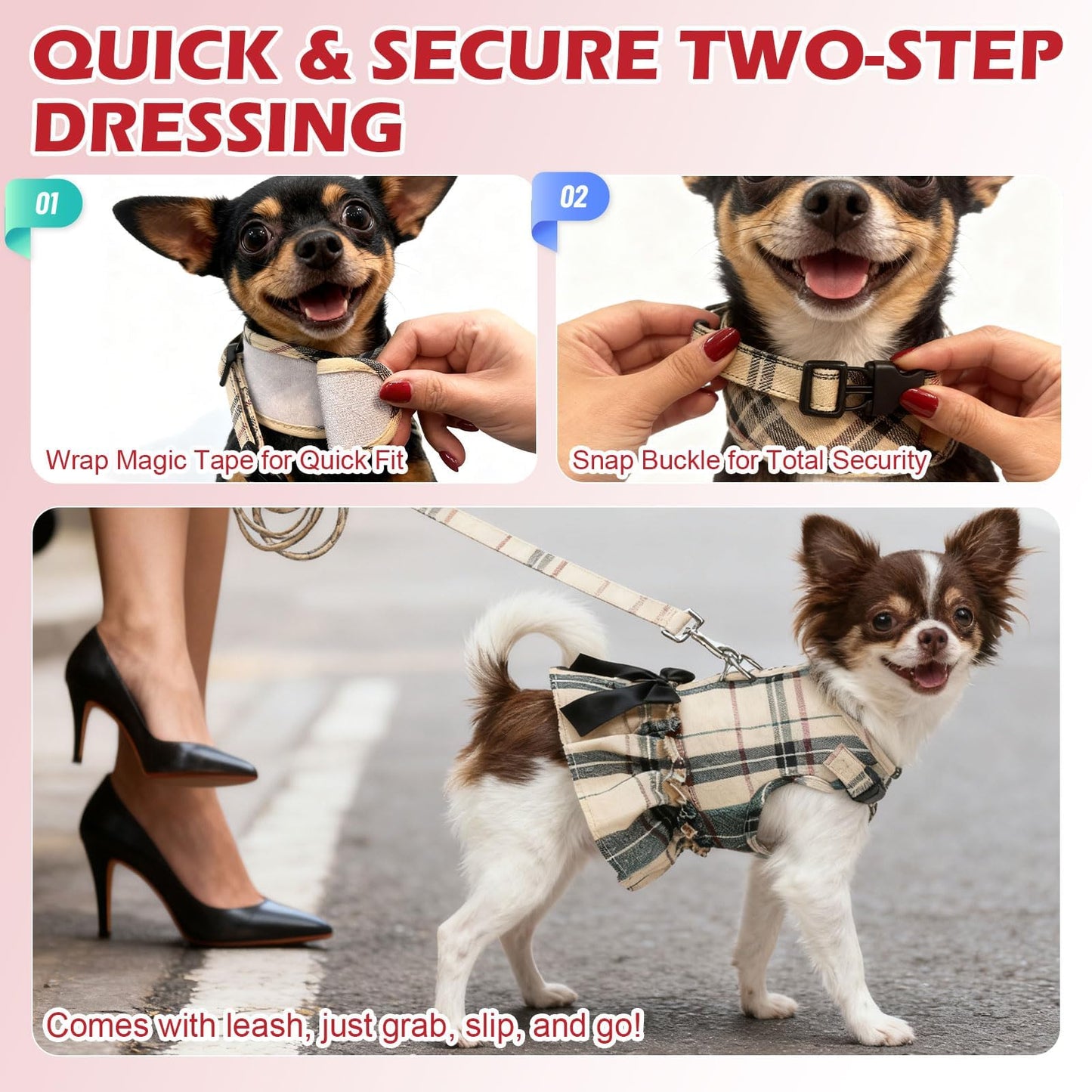 EXPAWLORER Dog Harness Small Medium Sized Dogs, Plaid Dog Dress Bowknot Harness and Leash Set, No Choke No Pull Soft Mesh Vest Cute Princess Puppy Outfits Clothes Costume for Girls Party Cats Navy M The Dachshund Zone