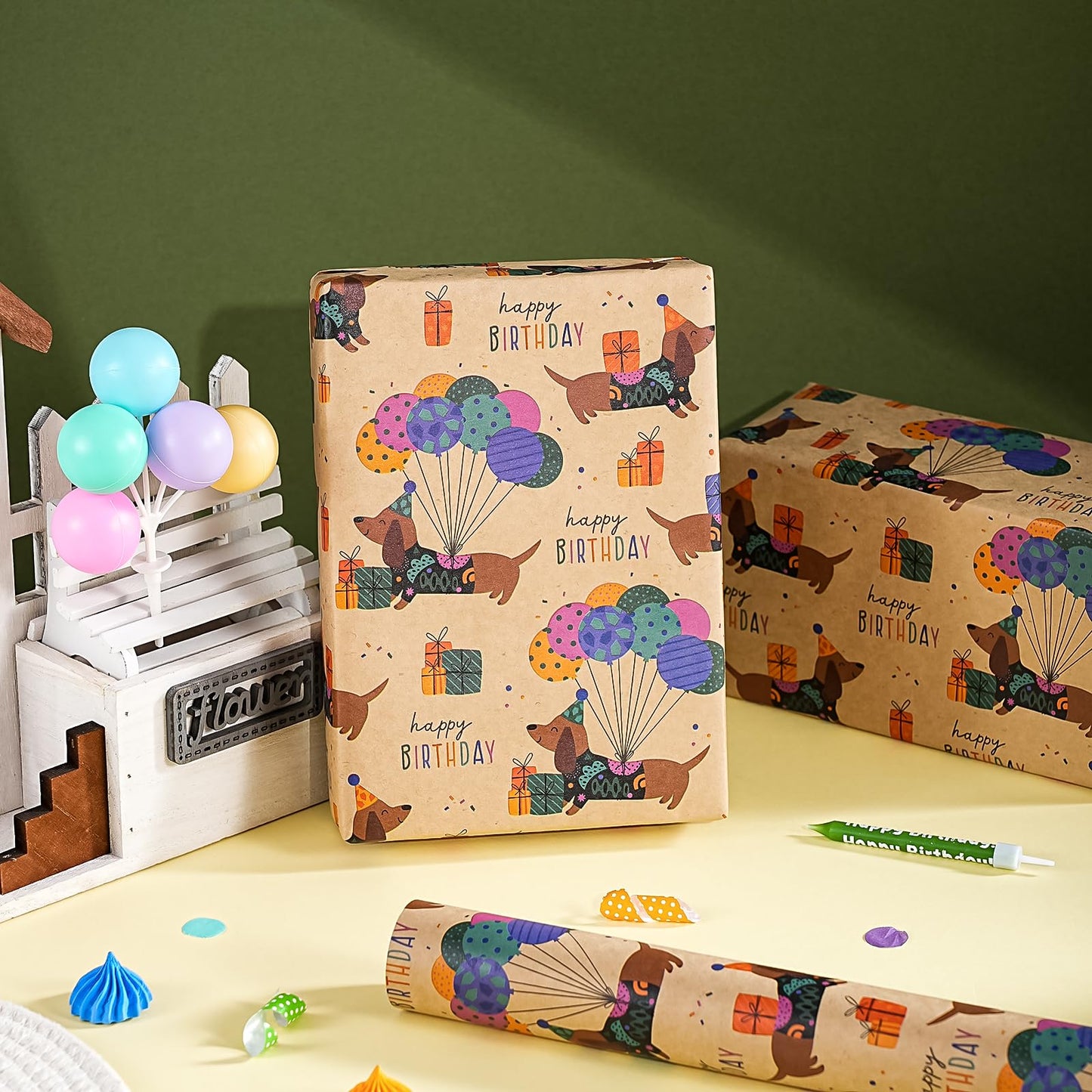 WRAPAHOLIC Kraft Dog Birthday Wrapping Paper Roll - Mini Roll The Dachshund Zone