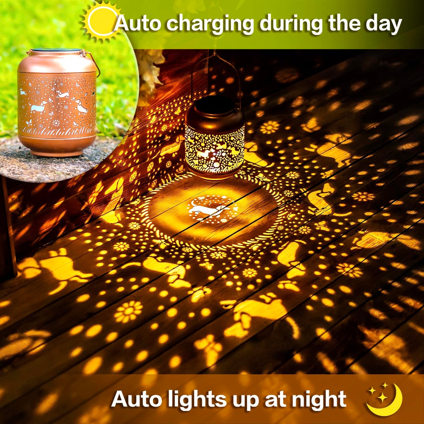 Dachshund Dog Solar Lanterns Outdoor Waterproof Hanging Solar Lights Dog Gifts for Women/Men/Dachshund Dog Lovers Gifts Metal Decorative LED Lanterns for Garden Decor,Patio,Lawn,Pathway,Yard The Dachshund Zone